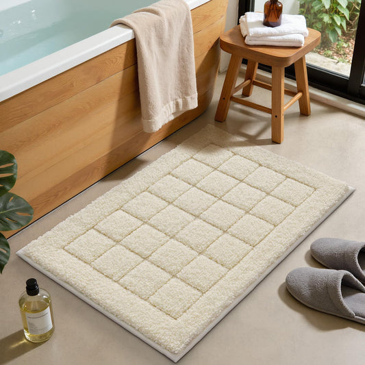 LUMI Modern Bathroom Rug, Serene Grid Series.