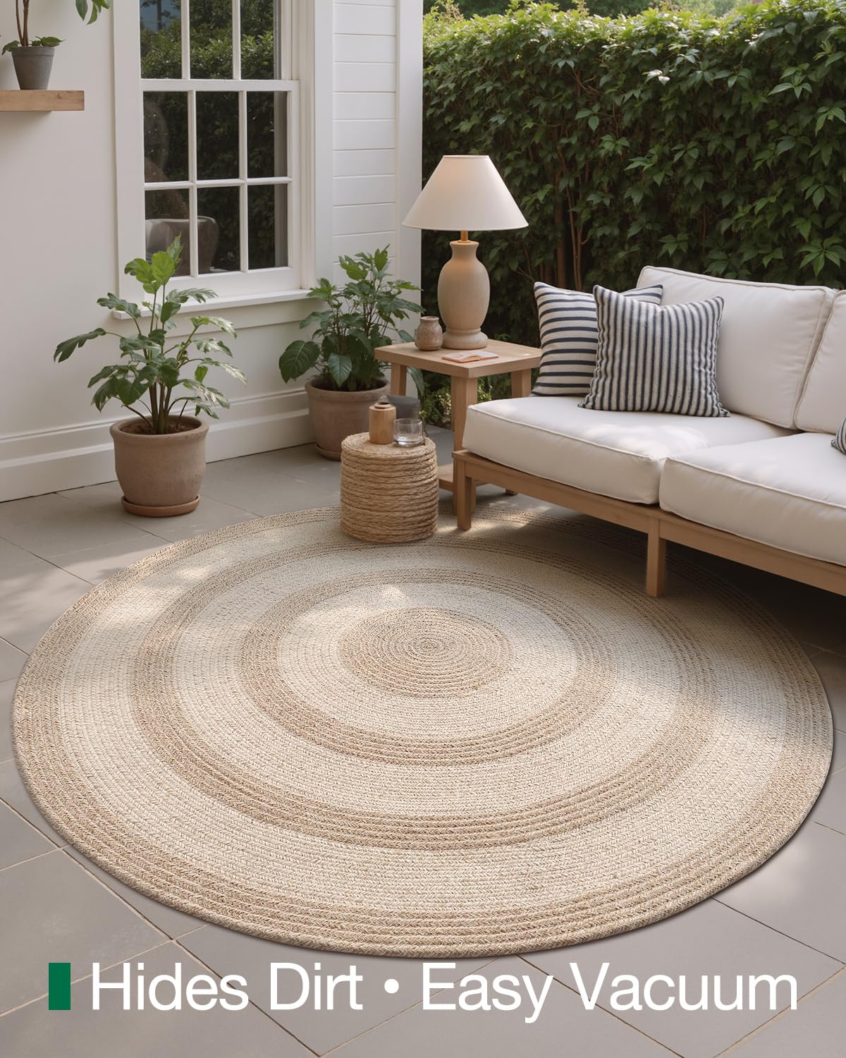 Jute Area Rug, Natural Braided Woven Rugs, Patio Circle Jute Series