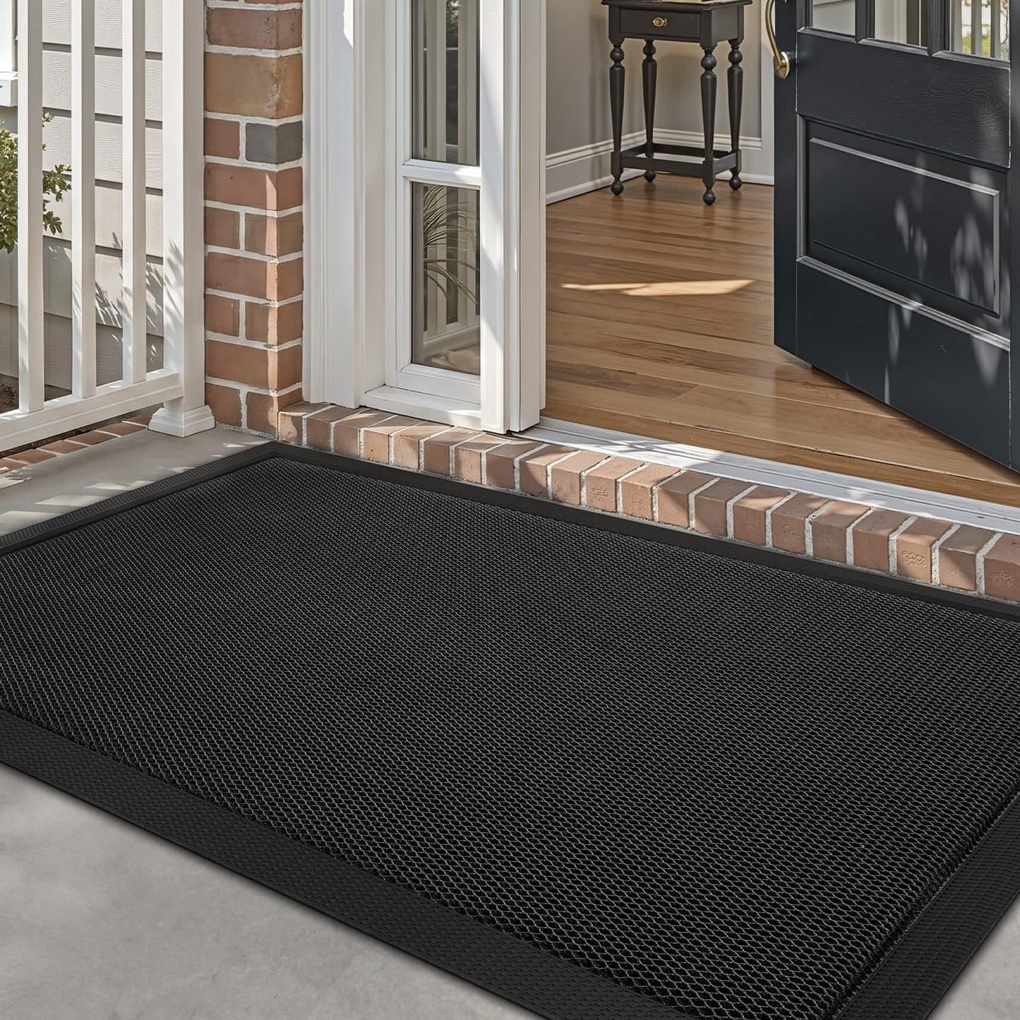 LUMI Front Door Mat for Outside Entrance 17''x30'', Heavy-Duty Dirt-Trapping Doormat with Durable Non-Slip Rubber Backing, Stain & Fade-Resistant Entry Mats, Black