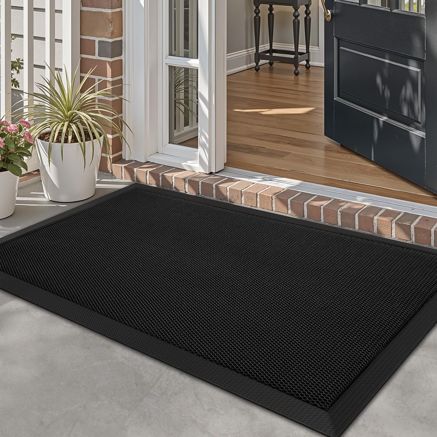 LUMI Front Door Mat for Outside Entrance 17''x30'', Heavy-Duty Dirt-Trapping Doormat with Durable Non-Slip Rubber Backing, Stain & Fade-Resistant Entry Mats, Black