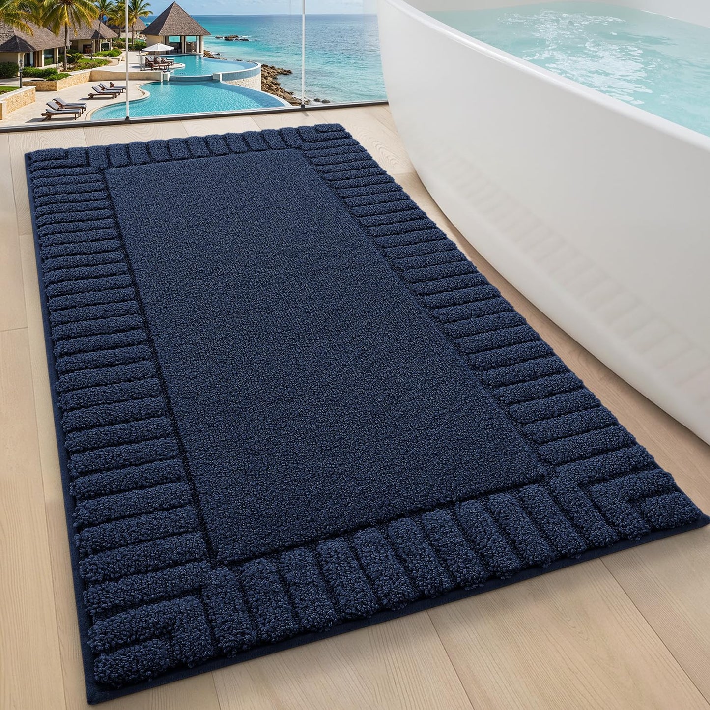 LUMI Bathroom Rugs Non Slip with Rubber Backing, Extra Soft Plush Microfiber Bath Rug Absorbent, Machine Washable Bath Mat Quick Dry for Tub, Shower, Ivory White, 16"x24"