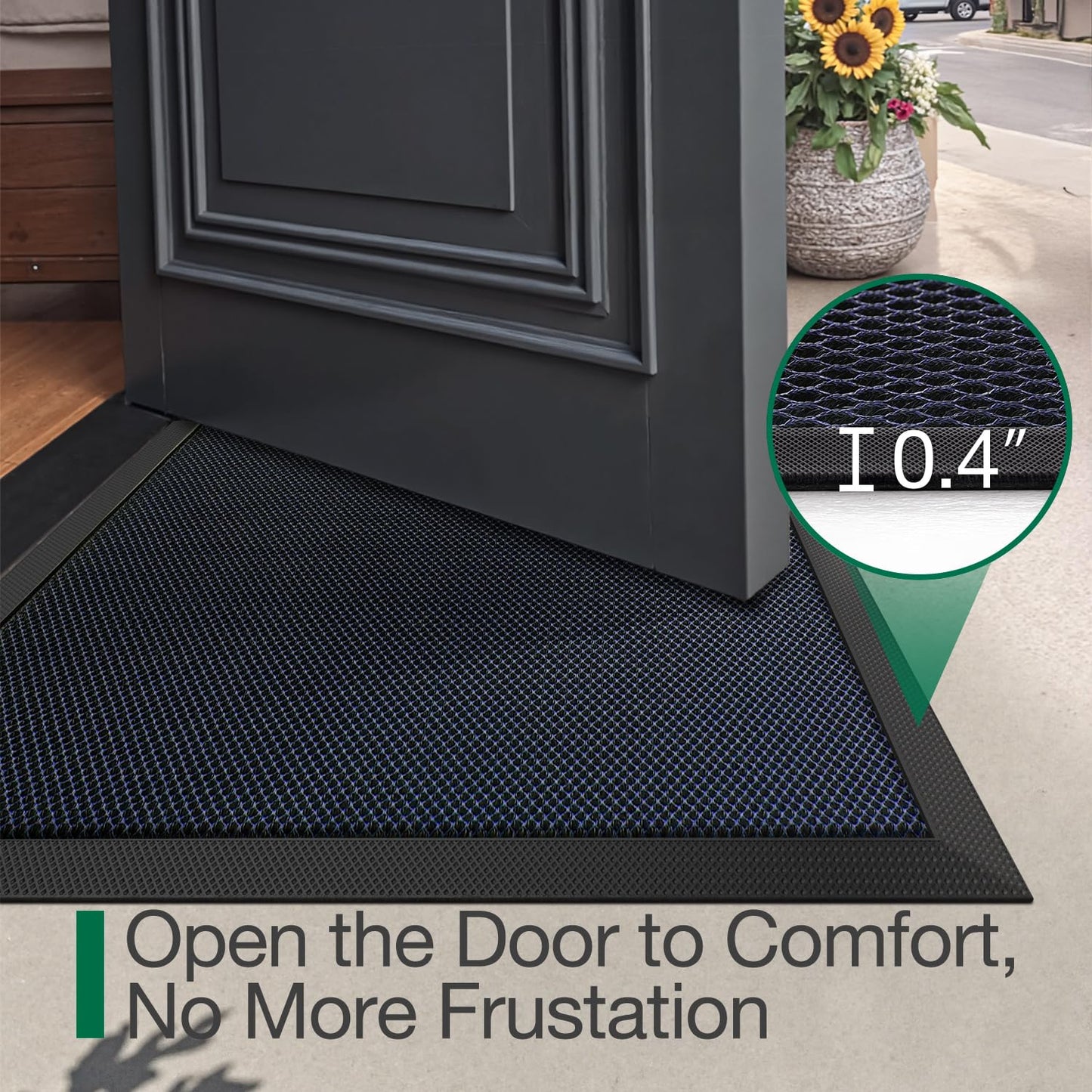 LUMI Front Door Mat for Outside Entrance 17''x30'', Heavy-Duty Dirt-Trapping Doormat with Durable Non-Slip Rubber Backing, Stain & Fade-Resistant Entry Mats, Black