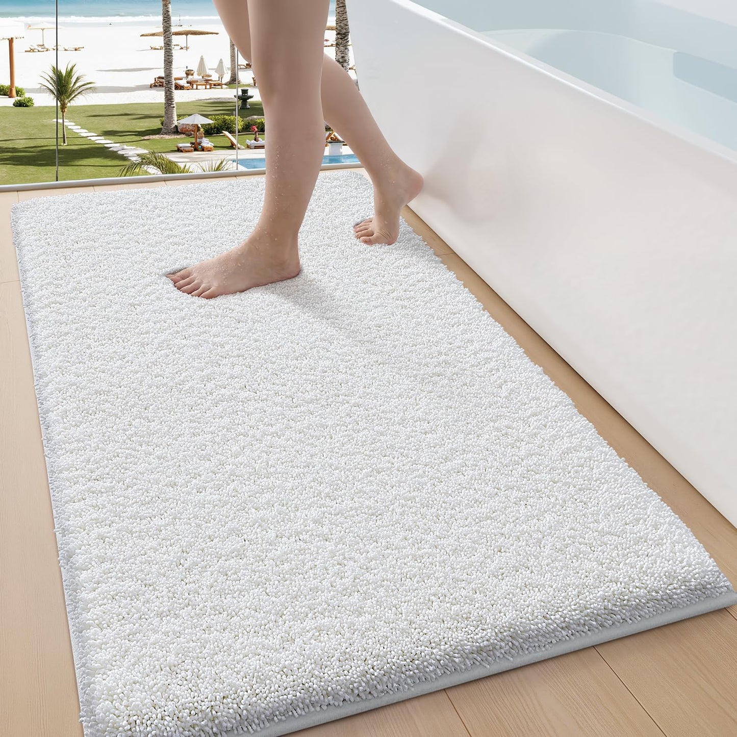 LUMI Beige Bathroom Rugs with Rubber Backing, 16x24 Absorbent Extra Thick Soft Plush Microfiber Bath Mat, Machine Washable Carpet for Bathroom Shower, Tub, Sink, Hotel
