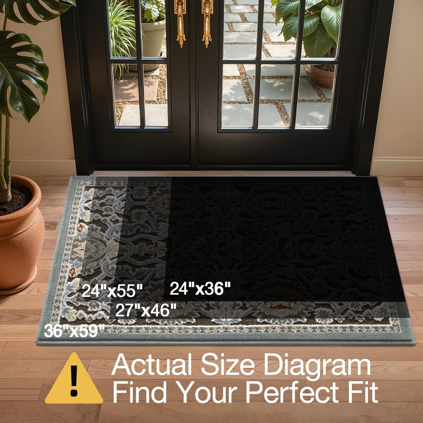 LUMI Indoor Door Mat for Entrance 17x30, Luxury Front Doormat with Non-Slip Latex Rubber Backing, Soft Washable Dirt Trapper, Flower Bliss (Folded Package)