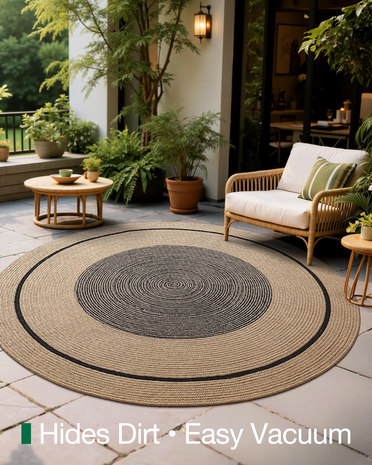 Jute Area Rug, Natural Braided Woven Rugs, Patio Circle Jute Series