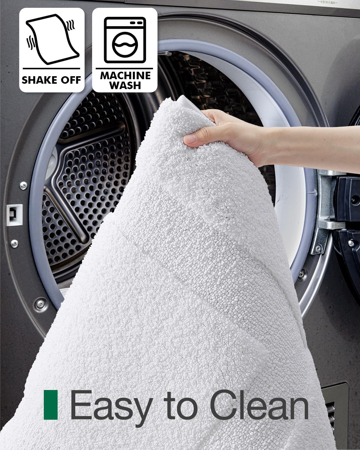 LUMI Ultra Soft Bathroom Rug, Non Slip Rubber Backing, Absorbent Washable Quick Dry, Premium Microfiber Plush, White, for Bathtub/Shower Floor
