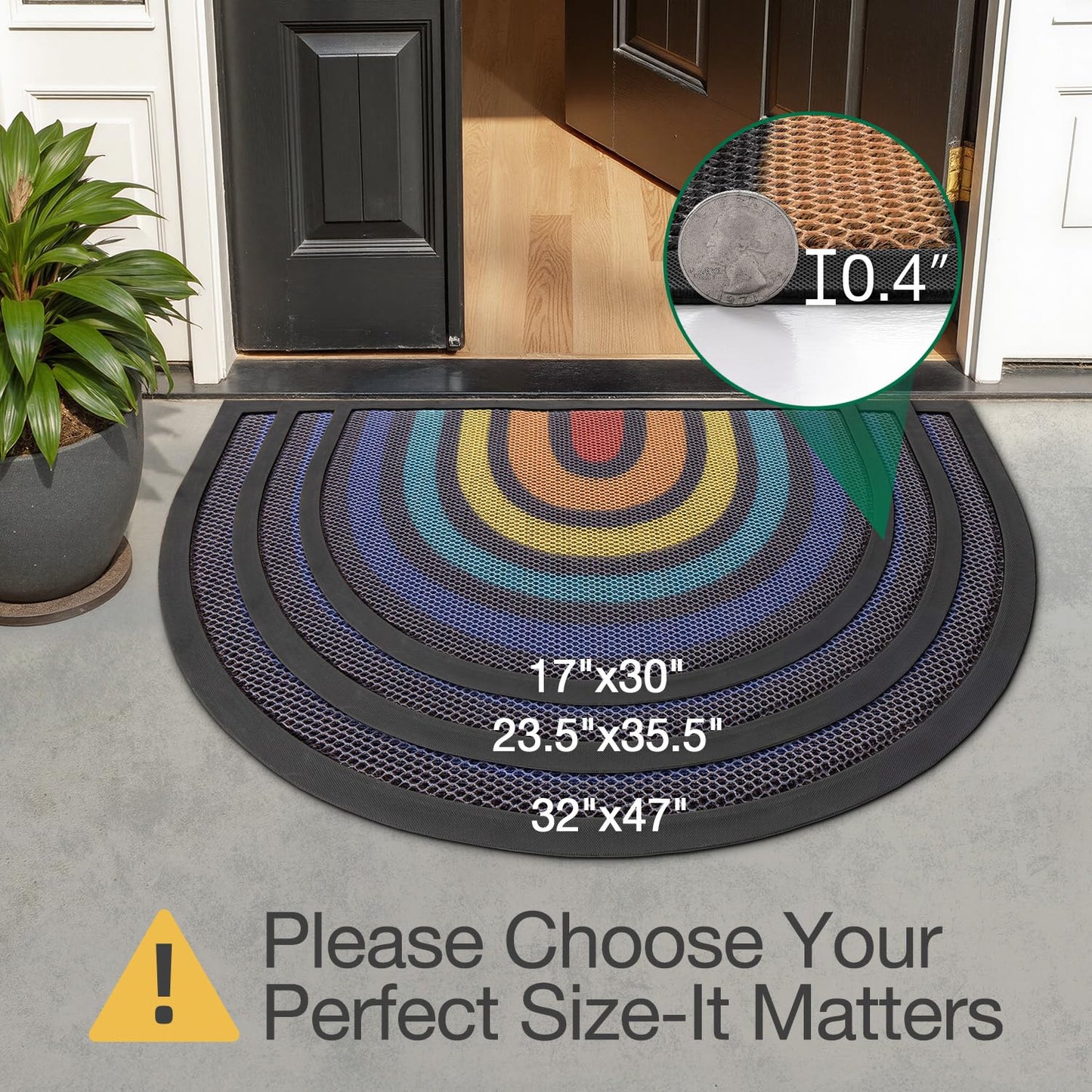 LUMI Front Door Mat for Outside Entrance 17''x30'', Heavy-Duty Dirt-Trapping Doormat with Durable Non-Slip Rubber Backing, Stain & Fade-Resistant Entry Mats, Black
