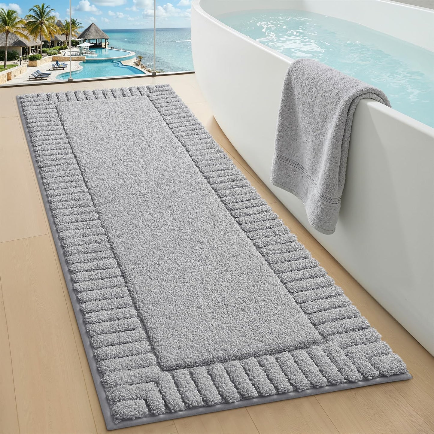 LUMI Bathroom Rugs Non Slip with Rubber Backing, Extra Soft Plush Microfiber Bath Rug Absorbent, Machine Washable Bath Mat Quick Dry for Tub, Shower, Ivory White, 16"x24"