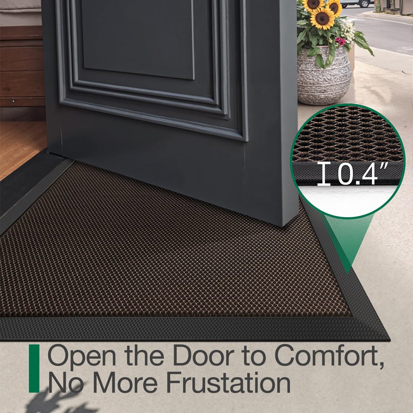 LUMI Front Door Mat for Outside Entrance 17''x30'', Heavy-Duty Dirt-Trapping Doormat with Durable Non-Slip Rubber Backing, Stain & Fade-Resistant Entry Mats, Black