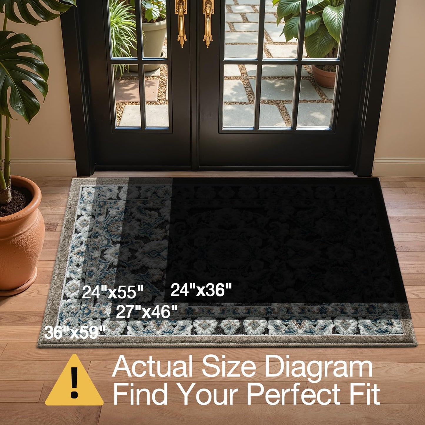 LUMI Indoor Door Mat for Entrance 17x30, Luxury Front Doormat with Non-Slip Latex Rubber Backing, Soft Washable Dirt Trapper, Flower Bliss (Folded Package)