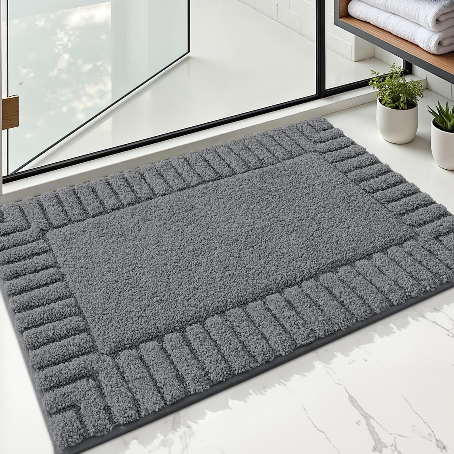 LUMI Bathroom Rug, Non Slip Rubber Backing, Extra Soft Plush Microfiber, Absorbent, Machine Washable Quick Dry, Dark Grey, for Tub/Shower/Hotel