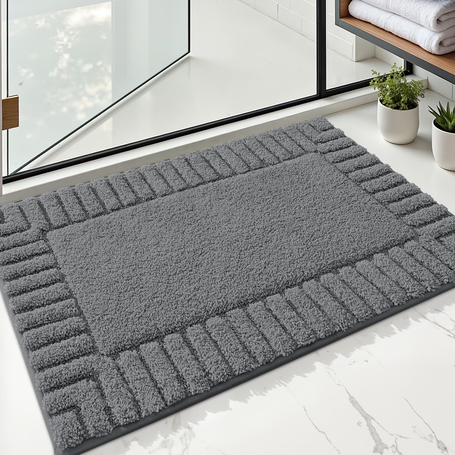 LUMI Bathroom Rug, Non Slip Rubber Backing, Extra Soft Plush Microfiber, Absorbent, Machine Washable Quick Dry, Dark Grey, for Tub/Shower/Hotel