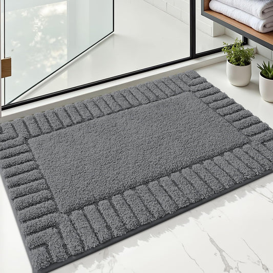 LUMI Bathroom Rug, Non Slip Rubber Backing, Extra Soft Plush Microfiber, Absorbent, Machine Washable Quick Dry, Dark Grey, for Tub/Shower/Hotel