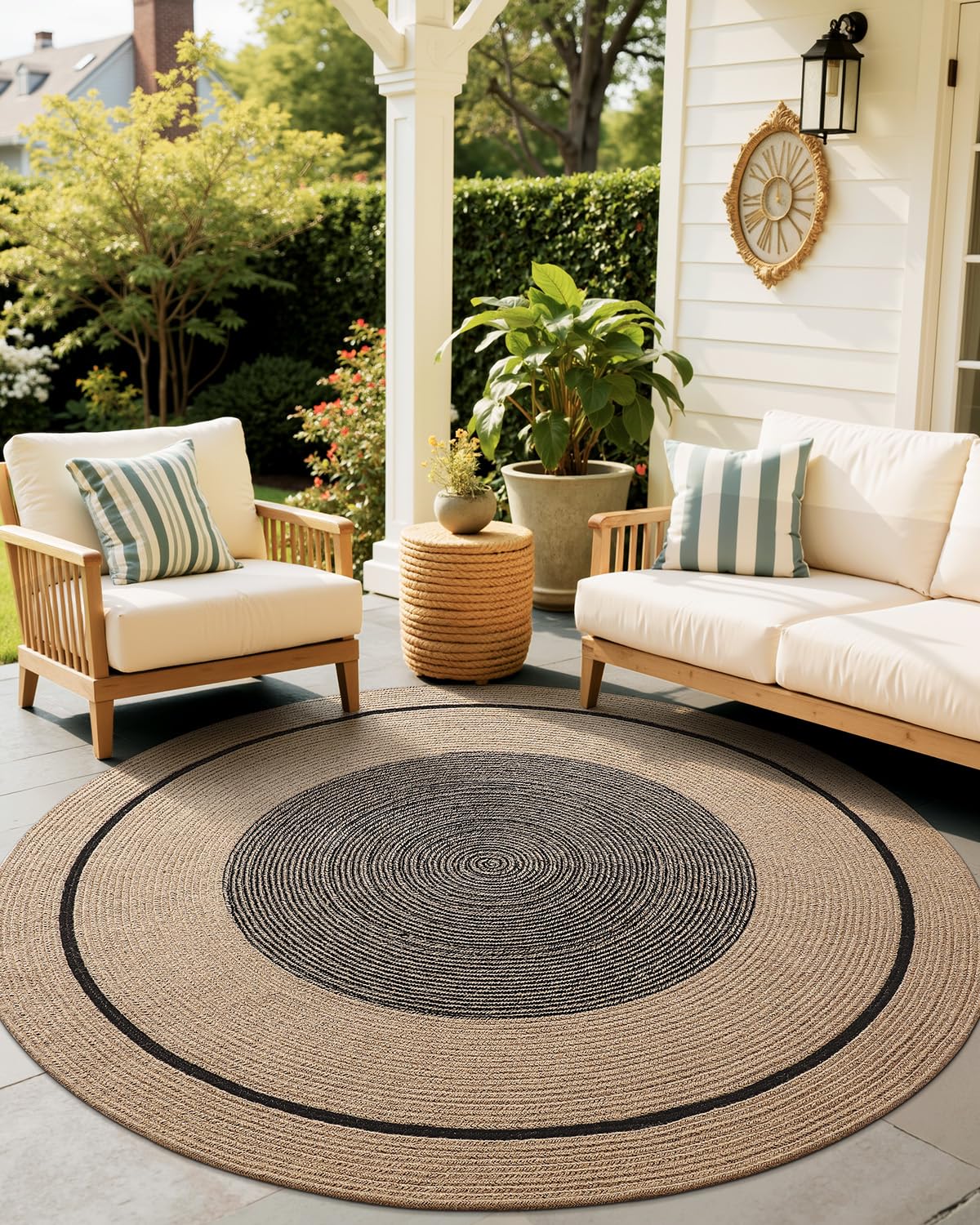 Jute Area Rug, Natural Braided Woven Rugs, Patio Circle Jute Series