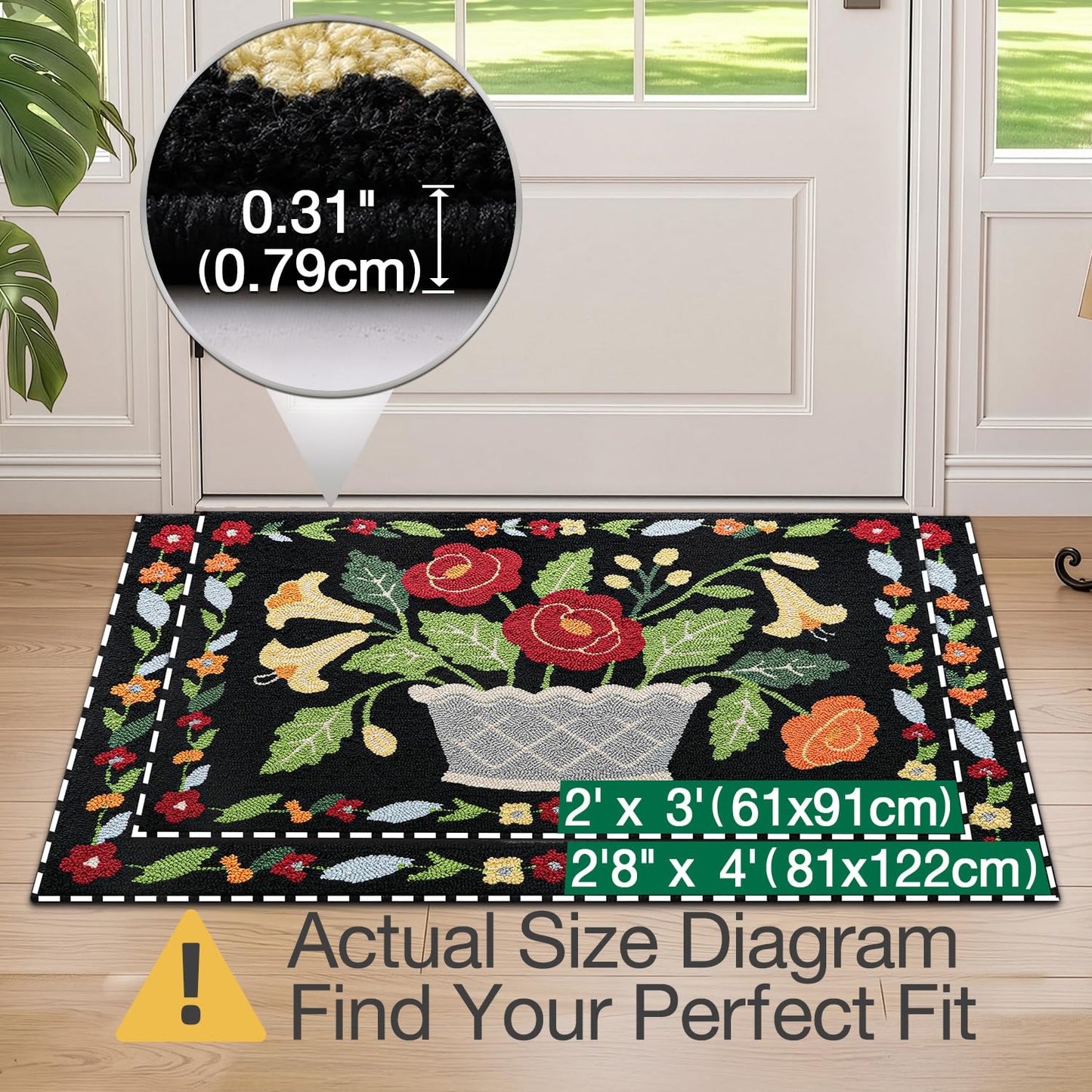LUMI Indoor Door Mat 24x36, Non-Slip Durable Rubber Backing Washable