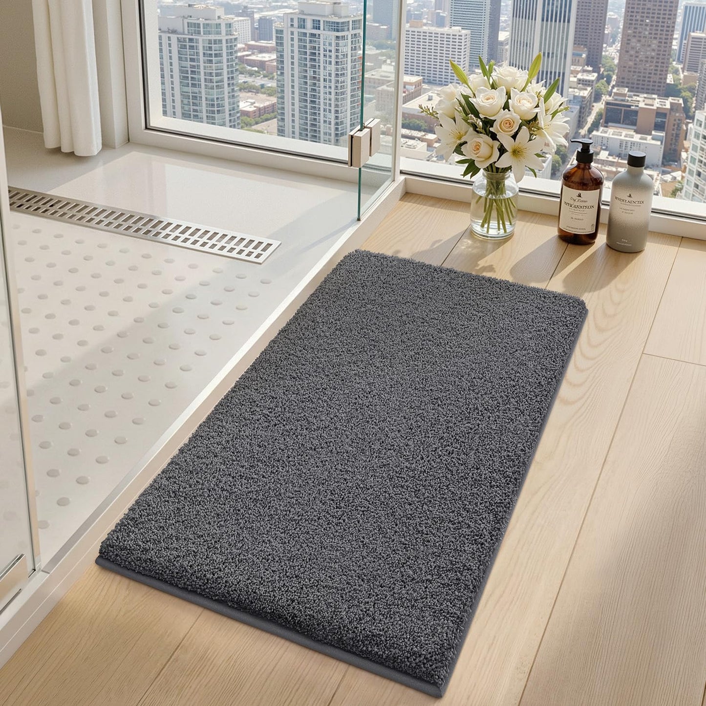 LUMI Beige Bathroom Rugs with Rubber Backing, 16x24 Absorbent Extra Thick Soft Plush Microfiber Bath Mat, Machine Washable Carpet for Bathroom Shower, Tub, Sink, Hotel