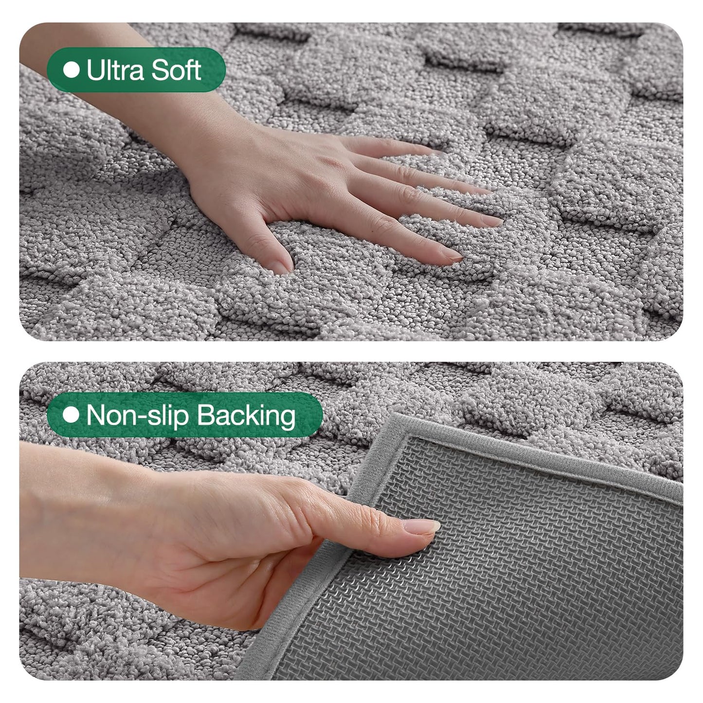 LUMI Non Slip Checkered Bathroom Rugs, Absorbent Waffle Mat, Beige, 16x24