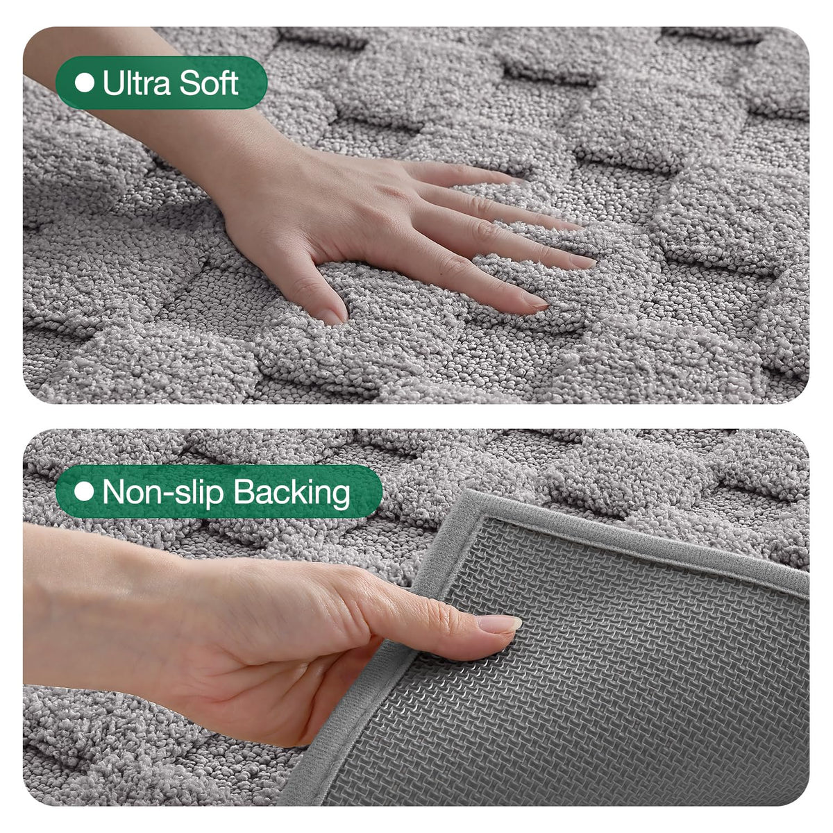 LUMI Non Slip Checkered Bathroom Rugs, Absorbent Waffle Mat, Beige, 16x24