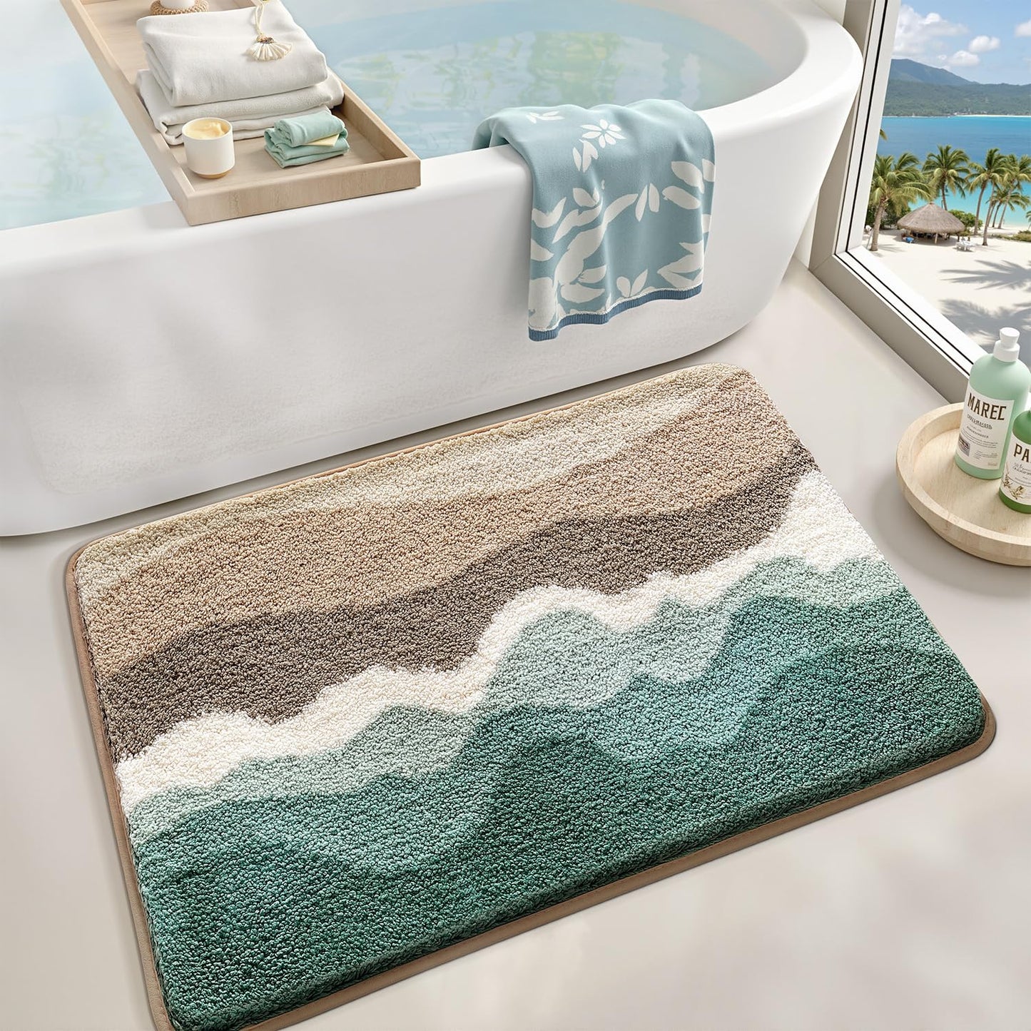 Bathroom Rugs, Non Slip Bath Mat Ultra Soft Washable Absorbent Quick Dry, Ocean Theme Collection