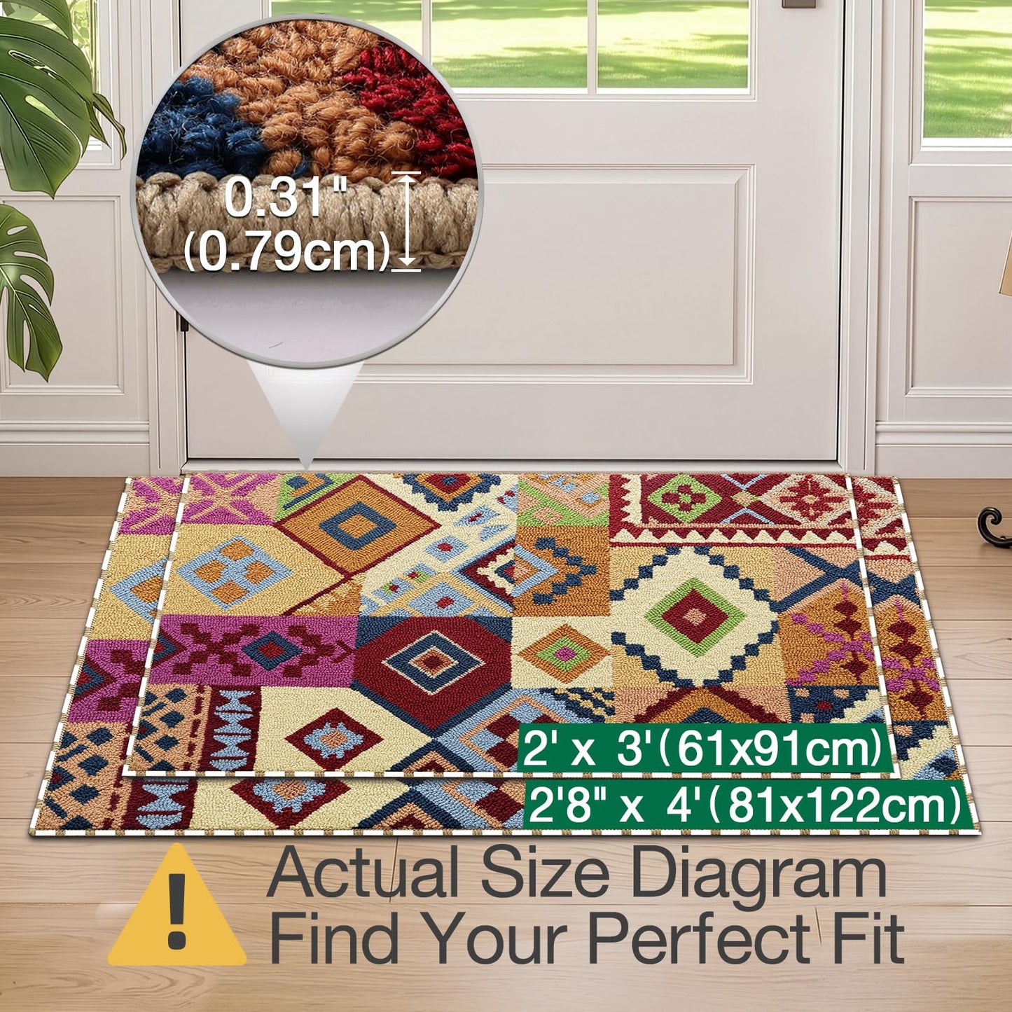 LUMI Indoor Door Mat 24x36, Non-Slip Durable Rubber Backing Washable