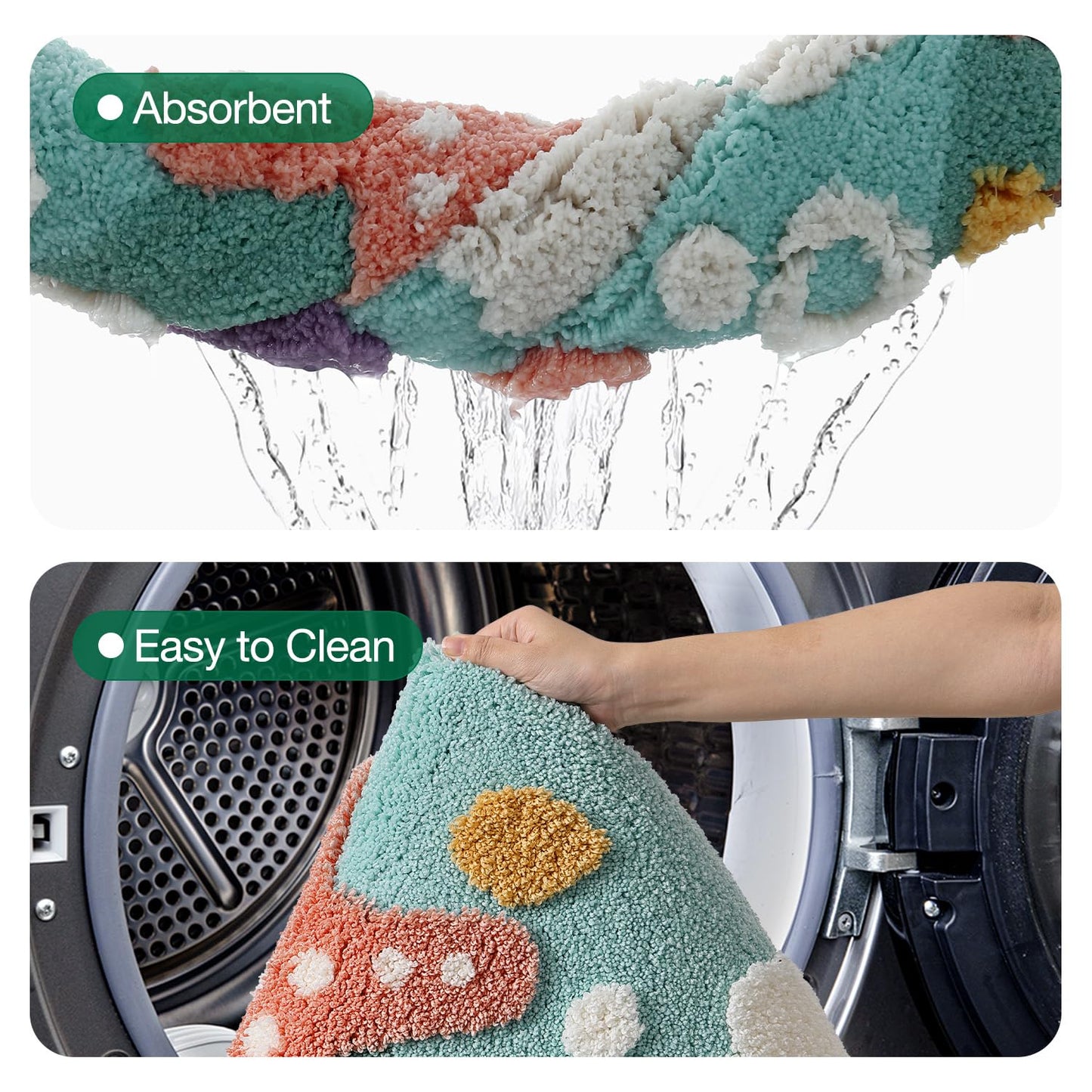 LUMI Forest Green Large Bathroom Rug, Soft Fluffy Bath Mat Non Slip, Quick Dry Absorbent Washable Carpet for Shower Floor, Bedroom, Kids Room, 24"x36"