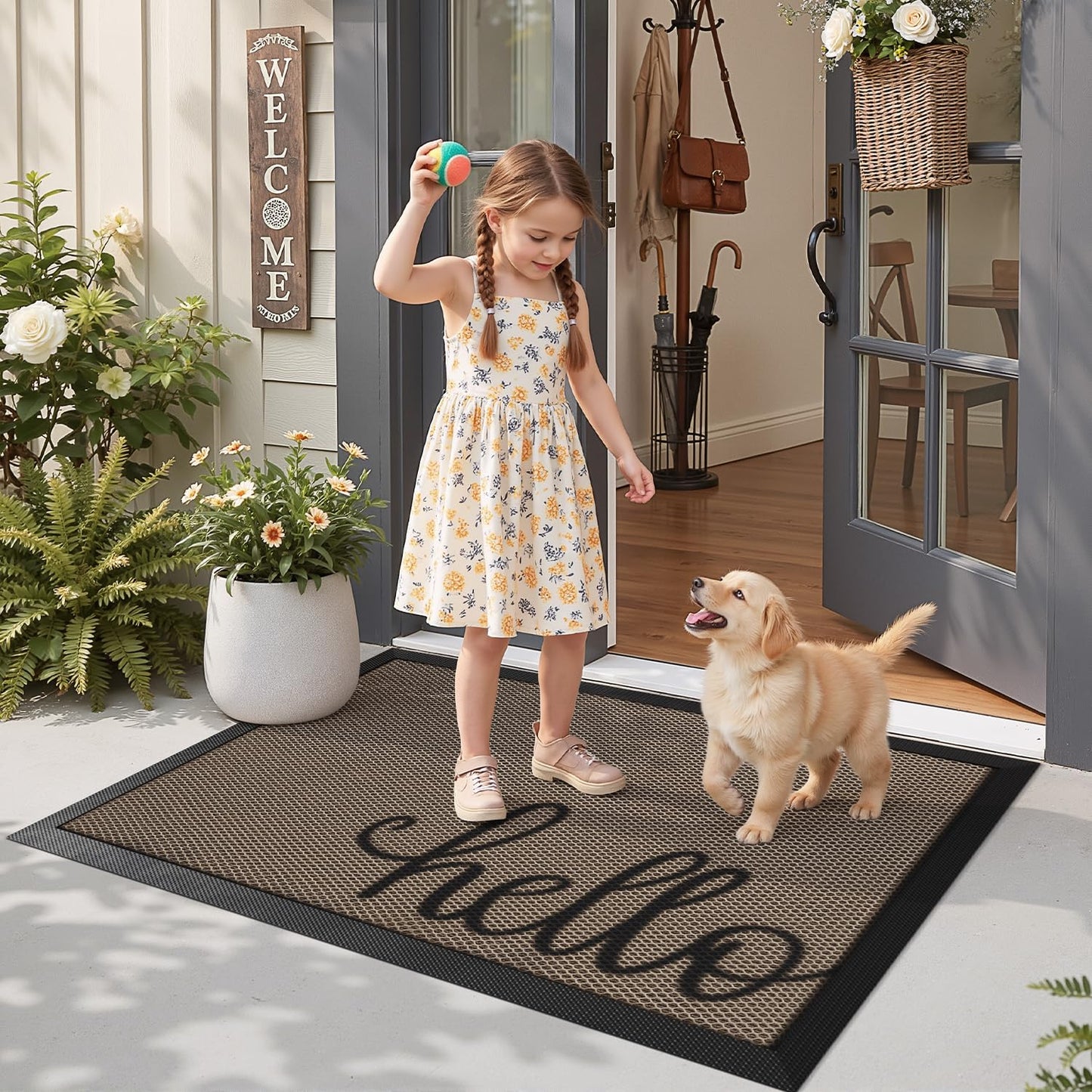 LUMI Outside Welcome Door Mat 32x47, Non-Slip Durable Rubber Easy Clean