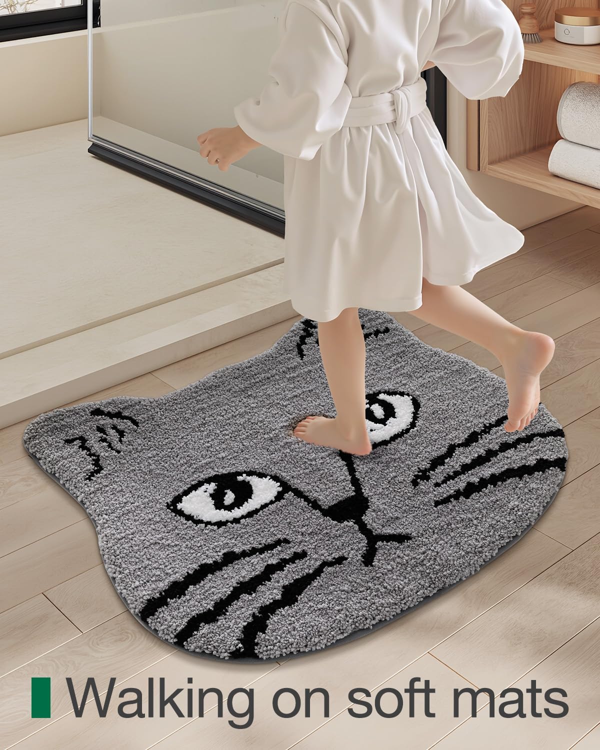 LUMI Cute Cat Bath Mat, Plush Absorbent Bath Mats for Bathroom, Non-Slip Washable Kitty Bathroom Rugs, Ideal for Kids Shower Sink Bathtub Room Decor, 23"x27", Grey Cat