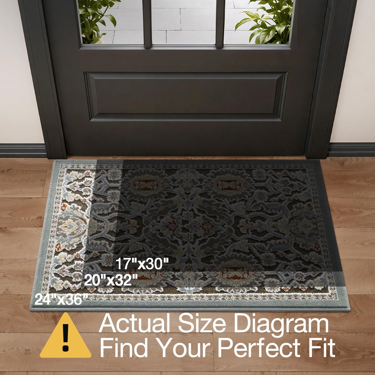 LUMI Indoor Door Mat for Entrance 17x30, Luxury Front Doormat with Non-Slip Latex Rubber Backing, Soft Washable Dirt Trapper, Flower Bliss (Folded Package)
