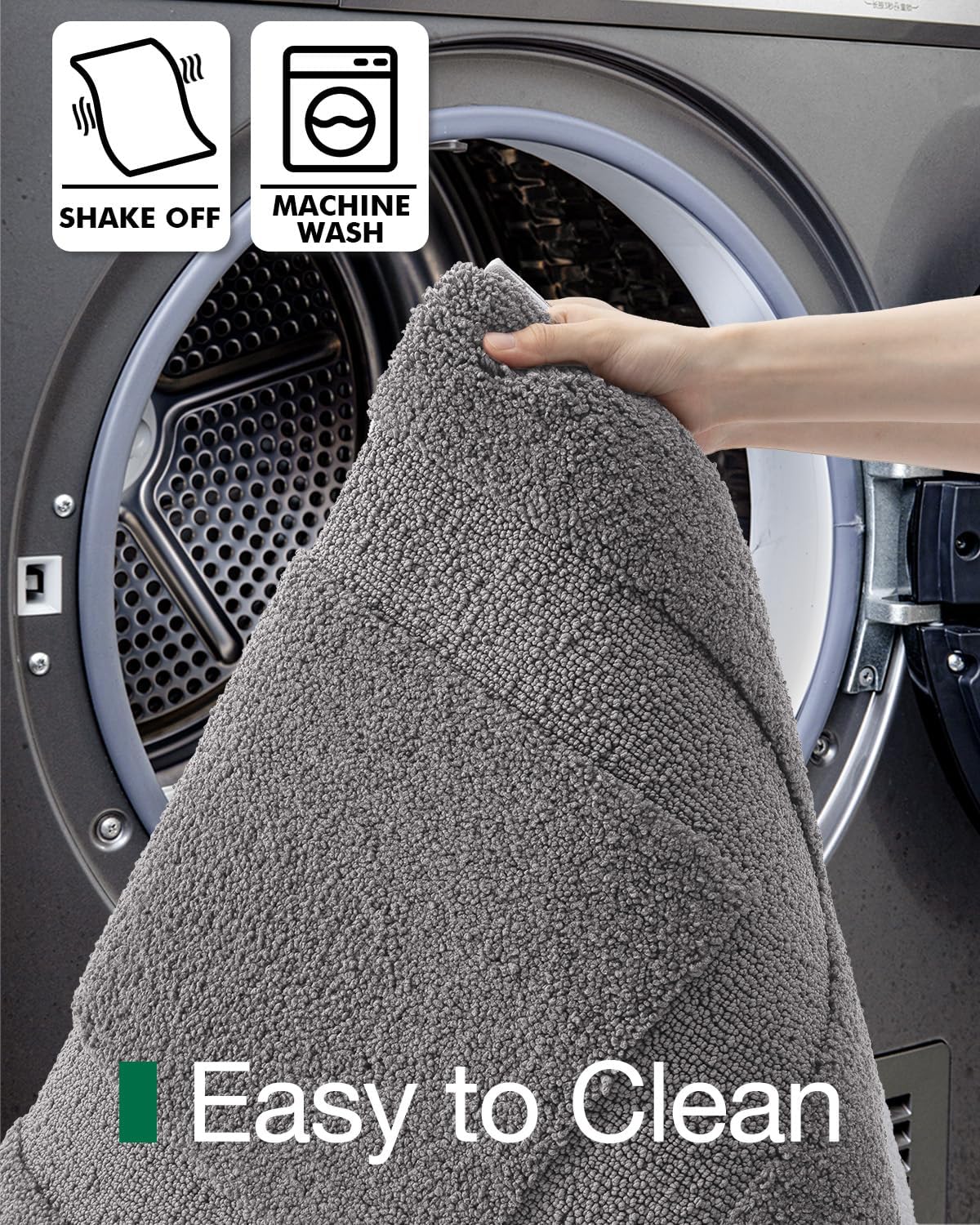 LUMI Ultra Soft Bathroom Rug, Non Slip Rubber Backing, Absorbent Washable Quick Dry, Premium Microfiber Plush, Dark Grey, for Bathtub/Shower Floor