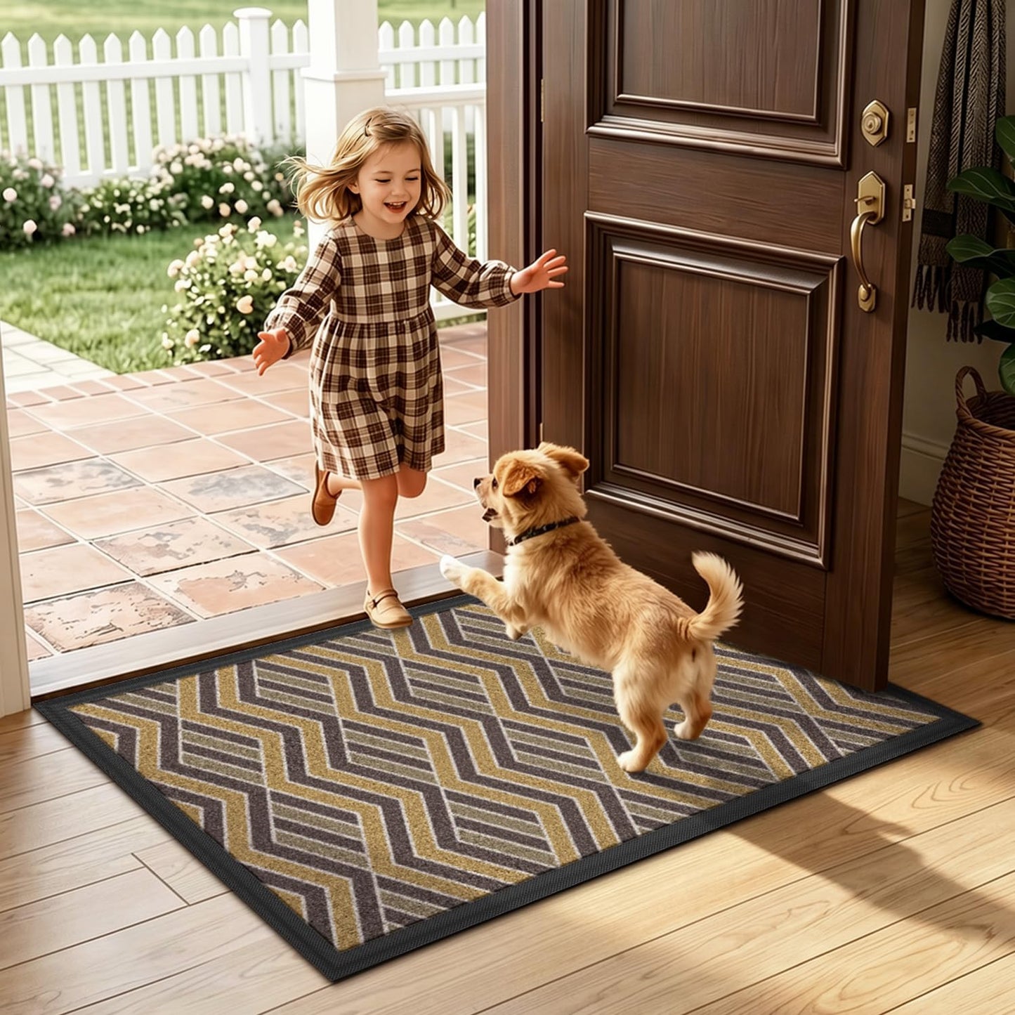 LUMI Front Door Mat 17x30, Low-Profile Non-Slip Welcome Mat for Indoor Outdoor, Stain & Fade Resistant Geometric Door Mat for Entryway Patio Porch, Geo-Navy