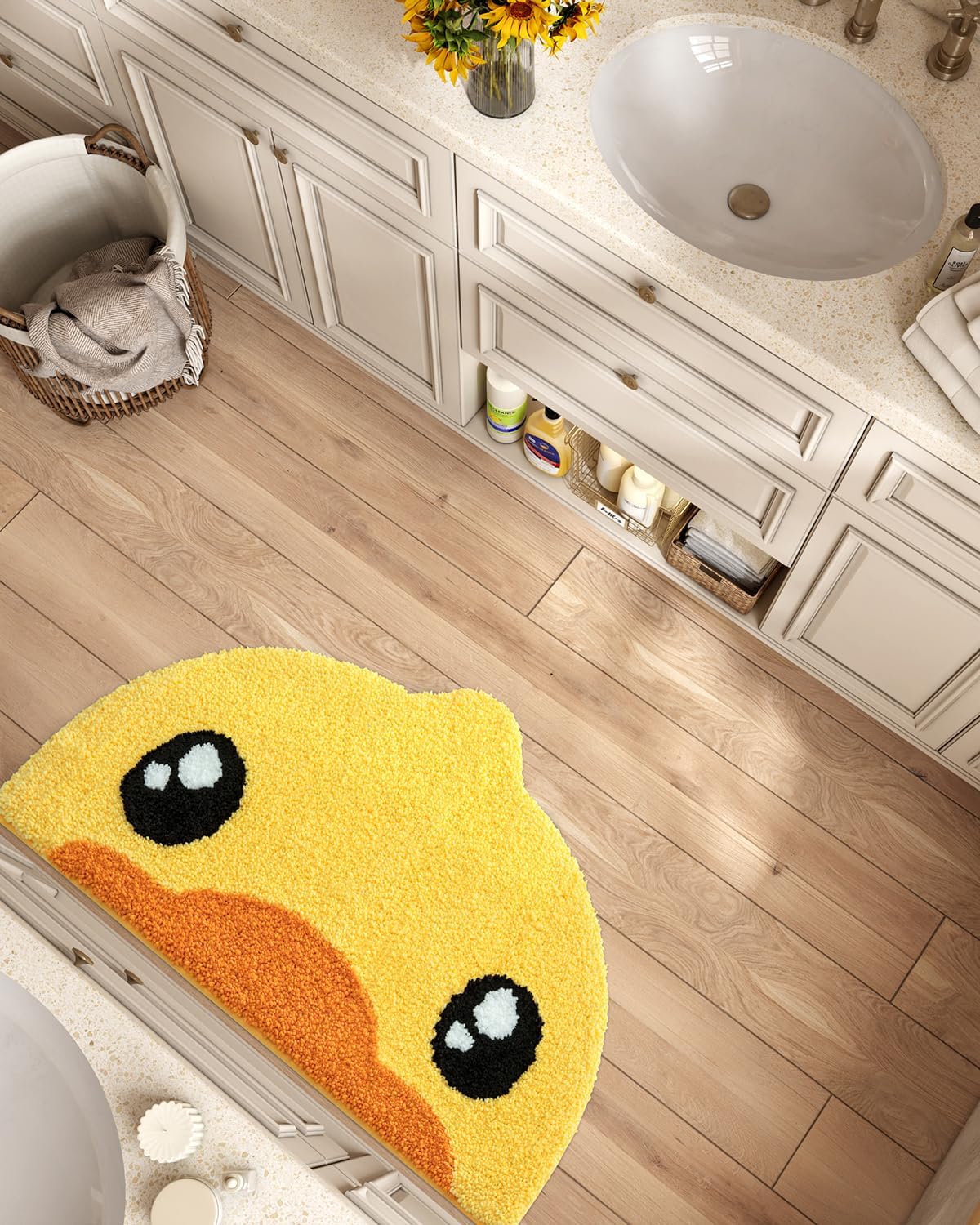 LUMI Cute Rubber Duck Bath Mat, Plush Absorbent Bath Mats for Bathroom, Non-Slip Backing Washable Bath Rugs, Ideal for Kids Shower Sink Bathtub Bedroom, 18"x28", Duck Decor