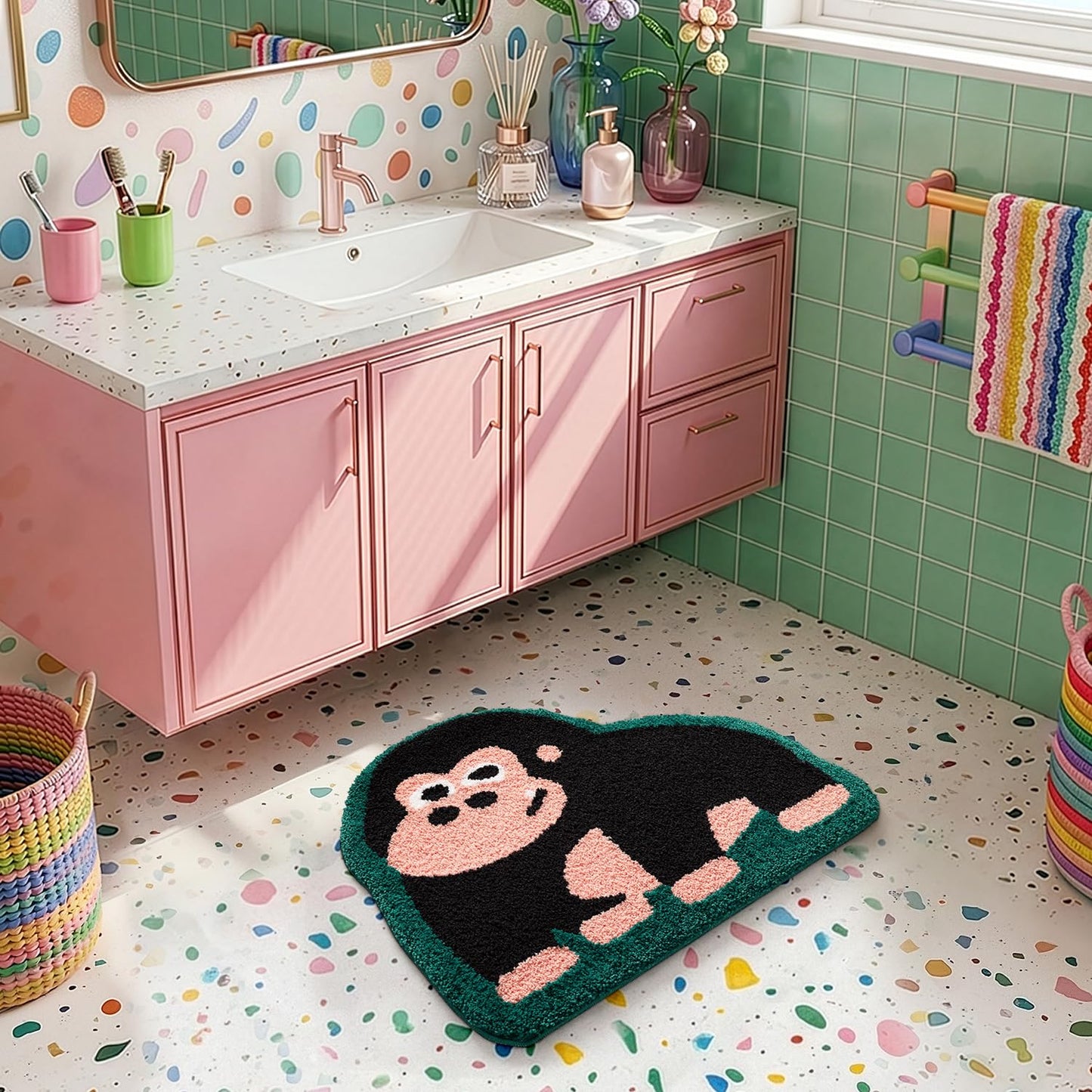 LUMI Cute Lion Shaped Bathroom Rugs, Ultra Soft Absorbent Microfiber Bath Mat, Non-Slip Backing Shower Rug, Machine Washable,for Kids Bathroom Bedroom Nursery Decor, 26"x40",Khaki