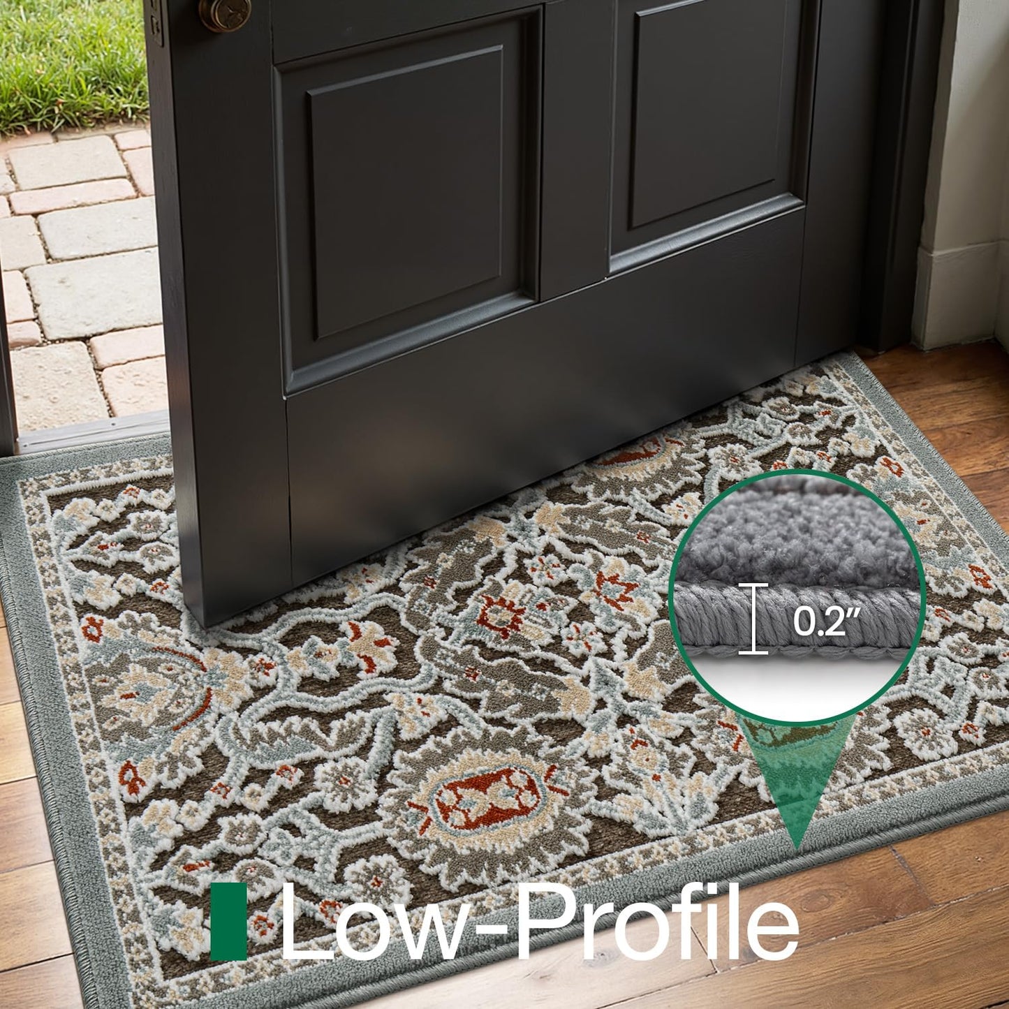 LUMI Indoor Door Mat for Entrance 17x30, Luxury Front Doormat with Non-Slip Latex Rubber Backing, Soft Washable Dirt Trapper, Flower Bliss (Folded Package)