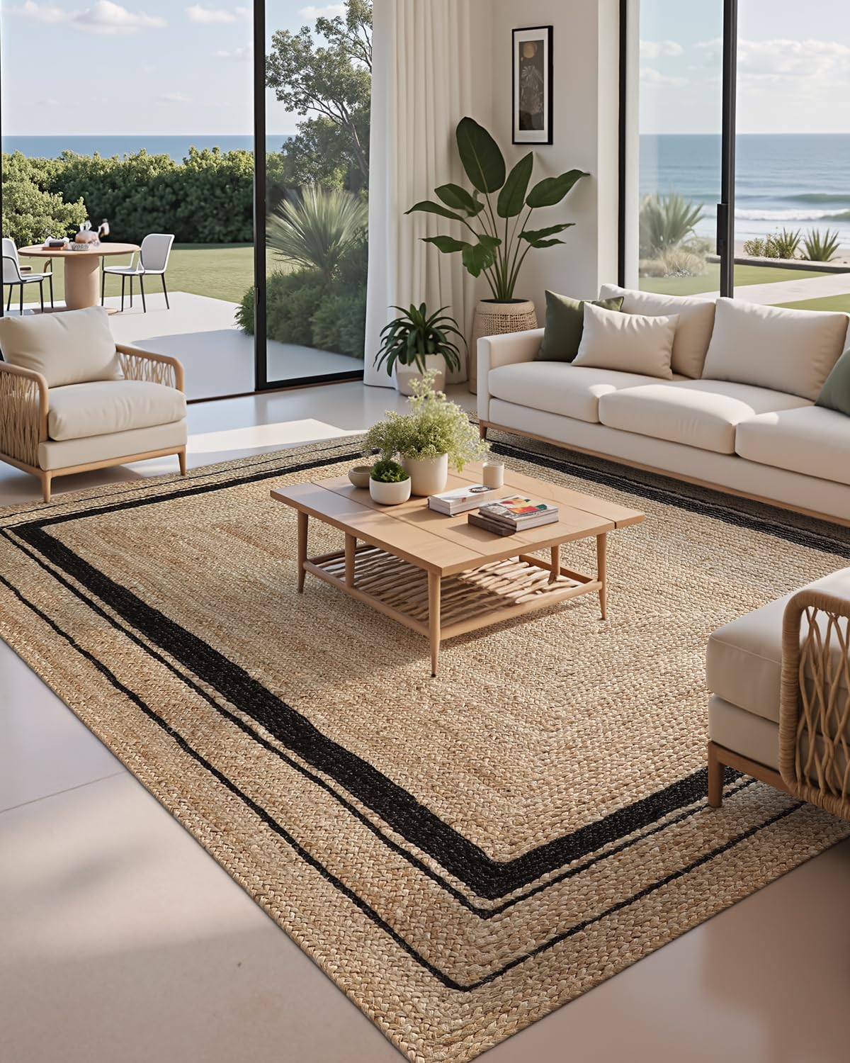 LUMI 8x10 Jute Area Rug for Living Room, Natural Braided Woven Rugs Non Slip, Neutral Carpets No Shedding, Durable for High Traffic, Dining Room, Indoor, Outdoor, Patio
