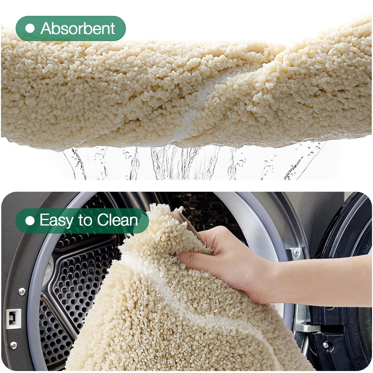 LUMI Scalloped Bathroom Rug, Cute Plush Microfiber Bath Mat, Super Absorbent & Quick Dry Shower Mat, Machine Washable Floor Carpet for Tub