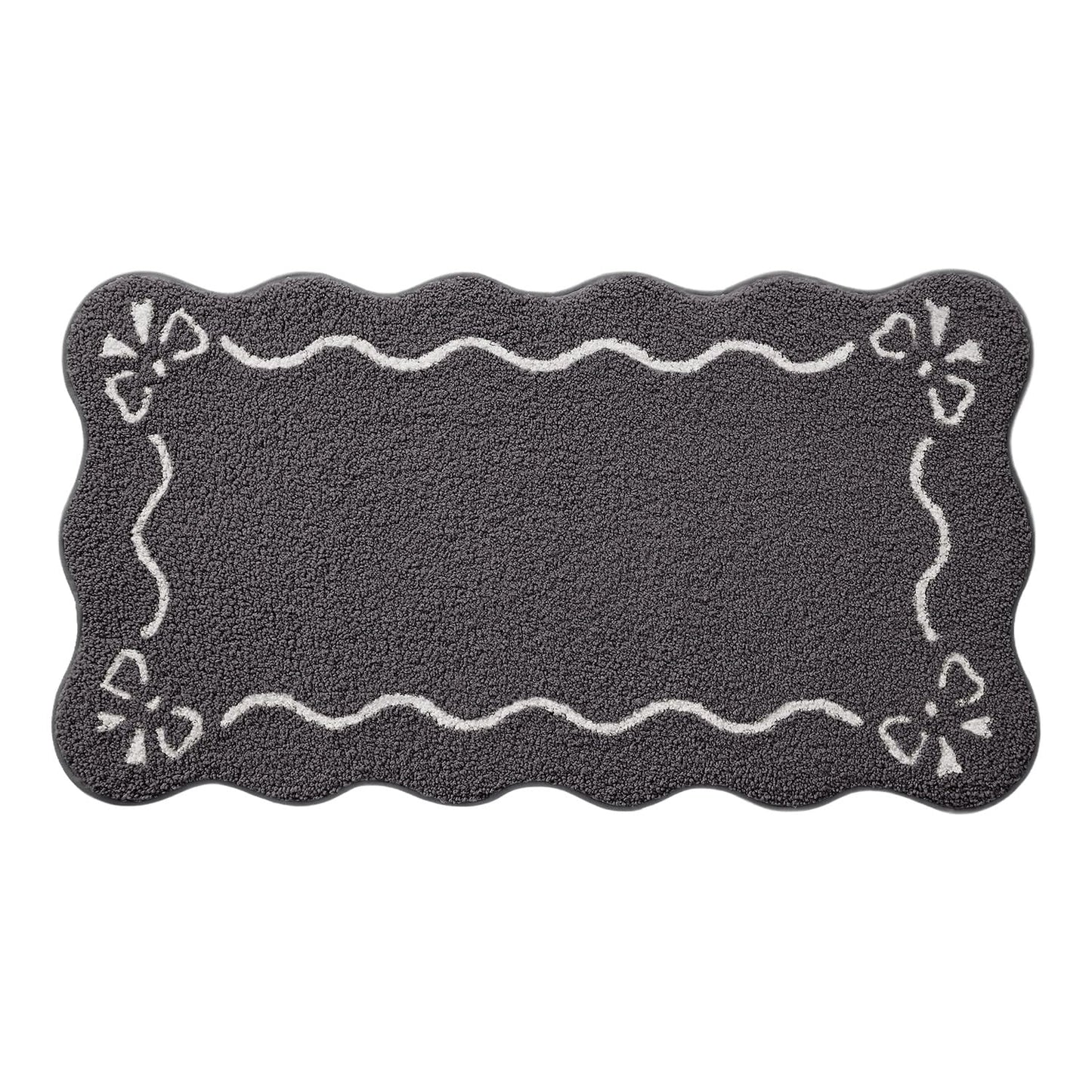 LUMI Scalloped Bathroom Rug, Cute Plush Microfiber Bath Mat, Super Absorbent & Quick Dry Shower Mat, Machine Washable Floor Carpet for Tub