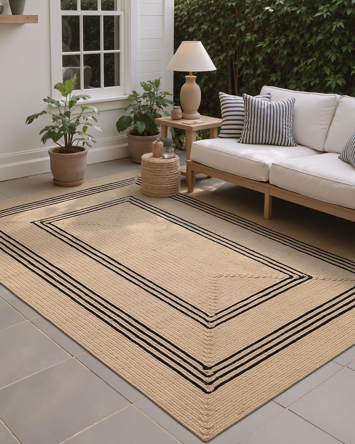 LUMI 8x10 Jute Area Rug for Living Room, Natural Braided Woven Rugs Non Slip, Neutral Carpets No Shedding, Durable for High Traffic, Dining Room, Indoor, Outdoor, Patio