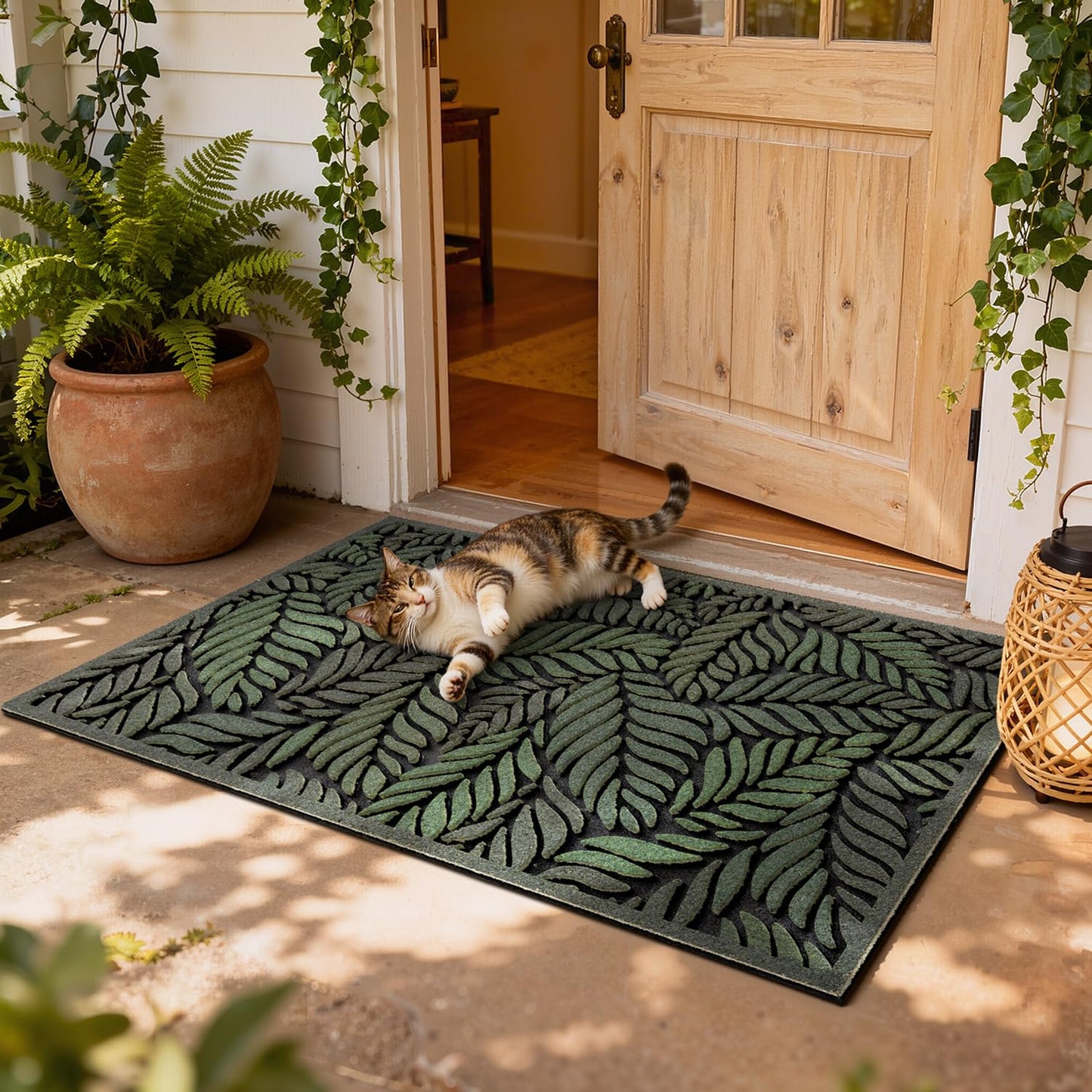 Entrance Doormat, Thick Natural Rubber Back, Stain and Fade Resistant, Nature Impression Collection - Fallen Leaves
