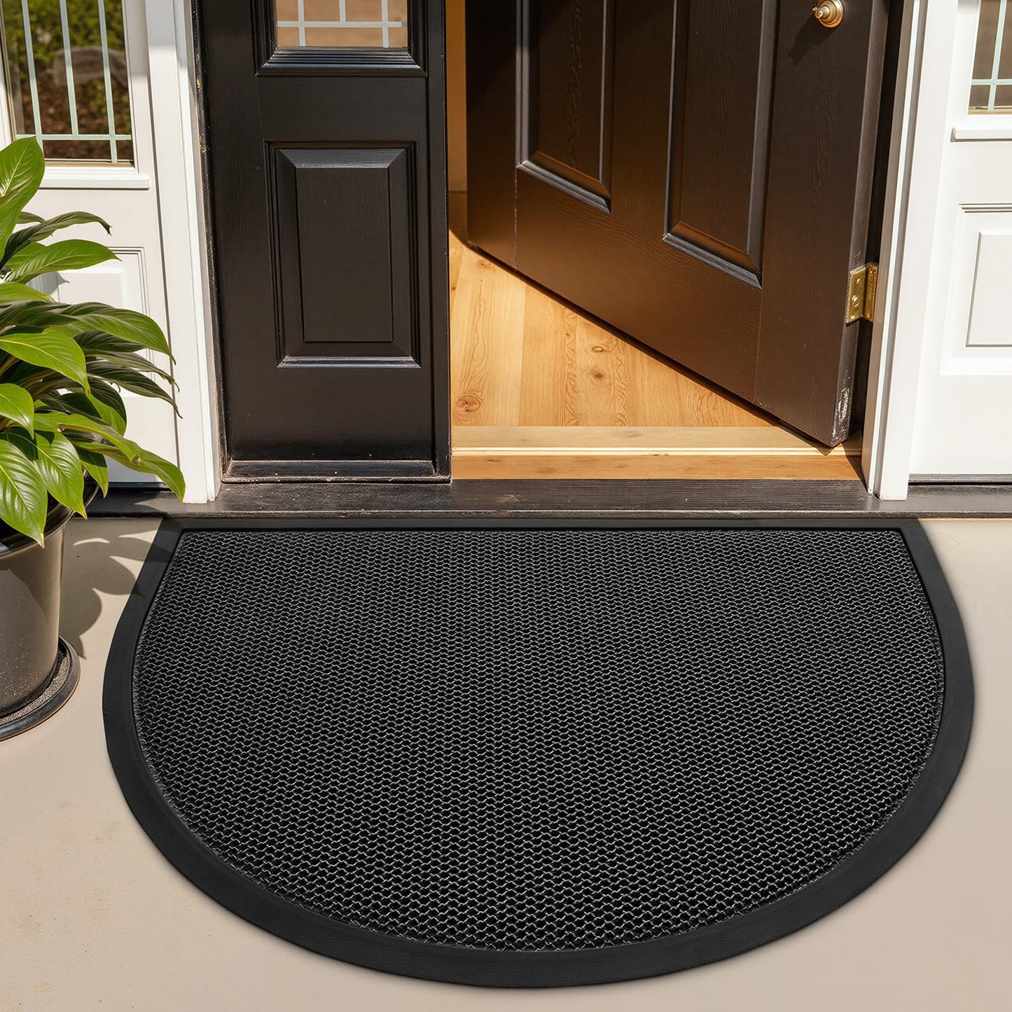 LUMI Front Door Mat for Outside Entrance 17''x30'', Heavy-Duty Dirt-Trapping Doormat with Durable Non-Slip Rubber Backing, Stain & Fade-Resistant Entry Mats, Black