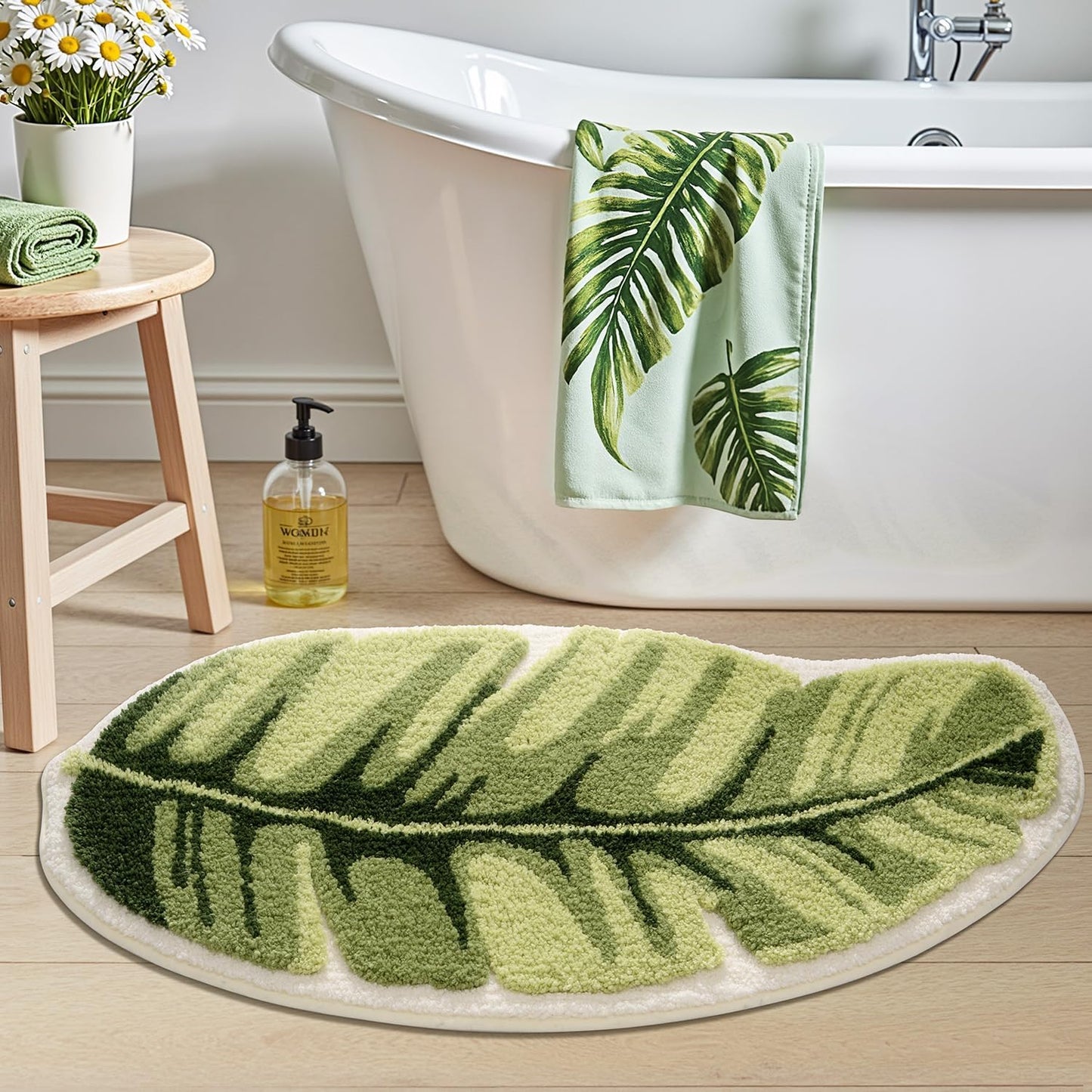 Cartoon Bath Mat Ample Palm Leaf