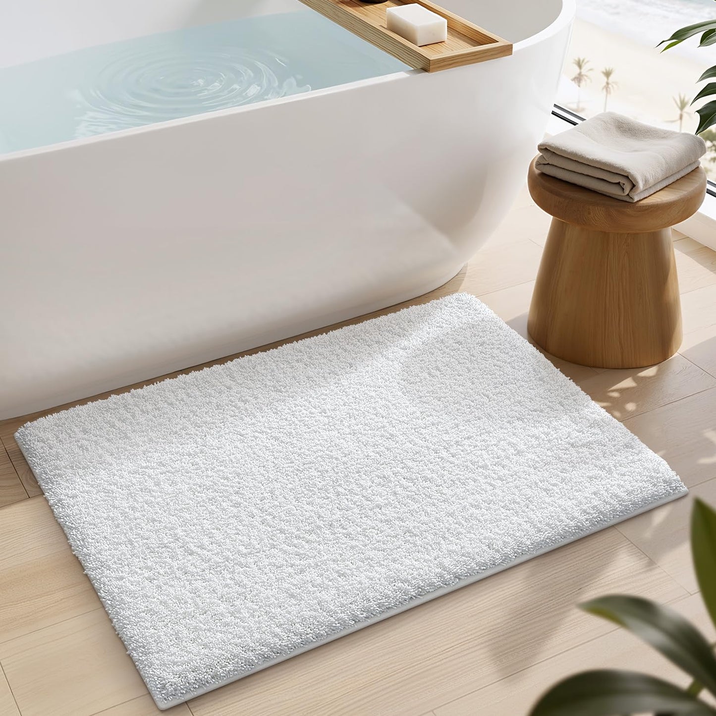 LUMI Beige Bathroom Rugs with Rubber Backing, 16x24 Absorbent Extra Thick Soft Plush Microfiber Bath Mat, Machine Washable Carpet for Bathroom Shower, Tub, Sink, Hotel