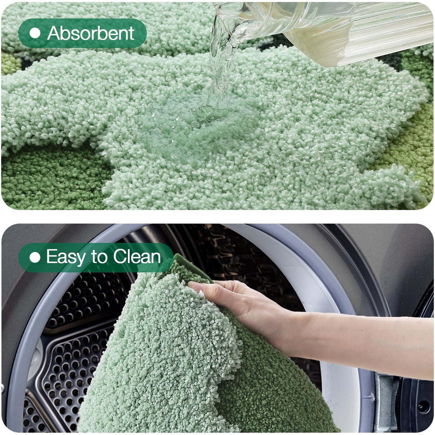 LUMI Forest Green Large Bathroom Rug, Soft Fluffy Bath Mat Non Slip, Quick Dry Absorbent Washable Carpet for Shower Floor, Bedroom, Kids Room, 24"x36"