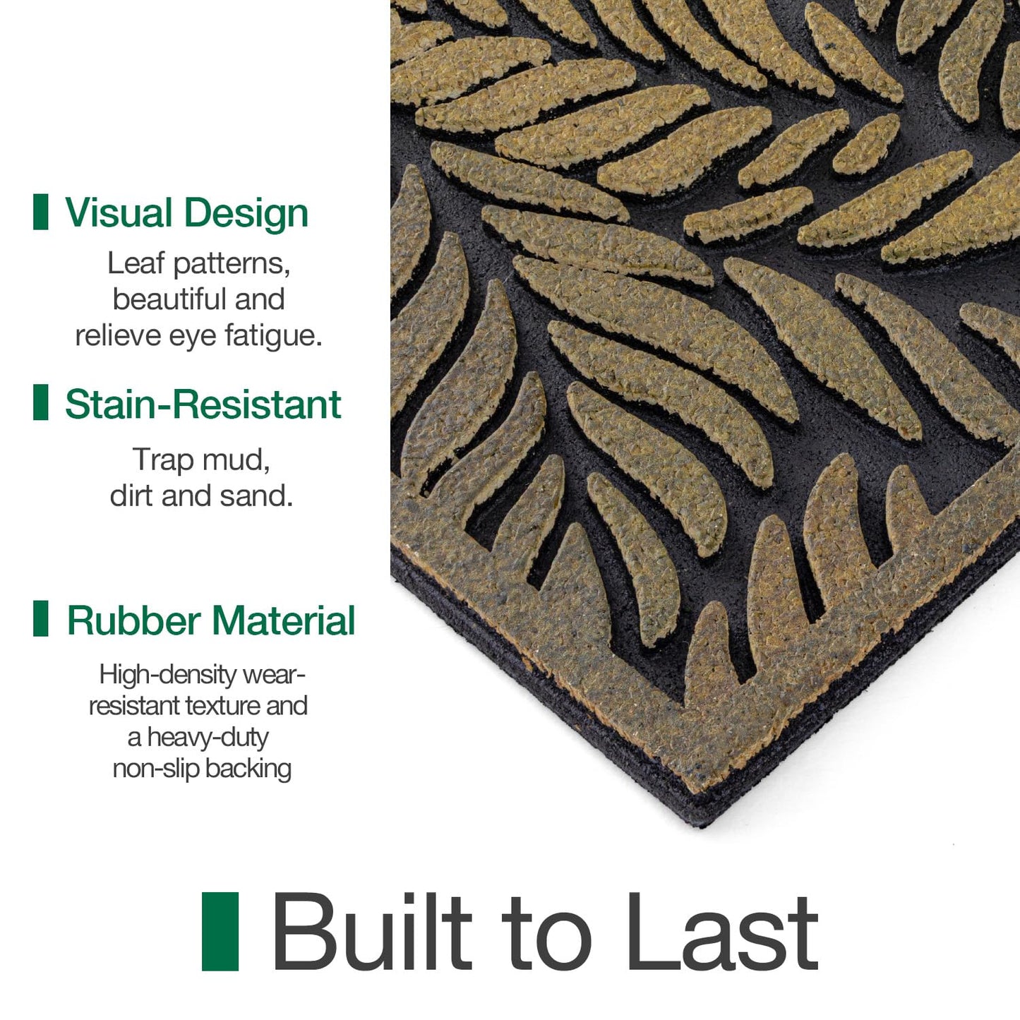 Entrance Doormat, Thick Natural Rubber Back, Stain and Fade Resistant, Nature Impression Collection - Fallen Leaves