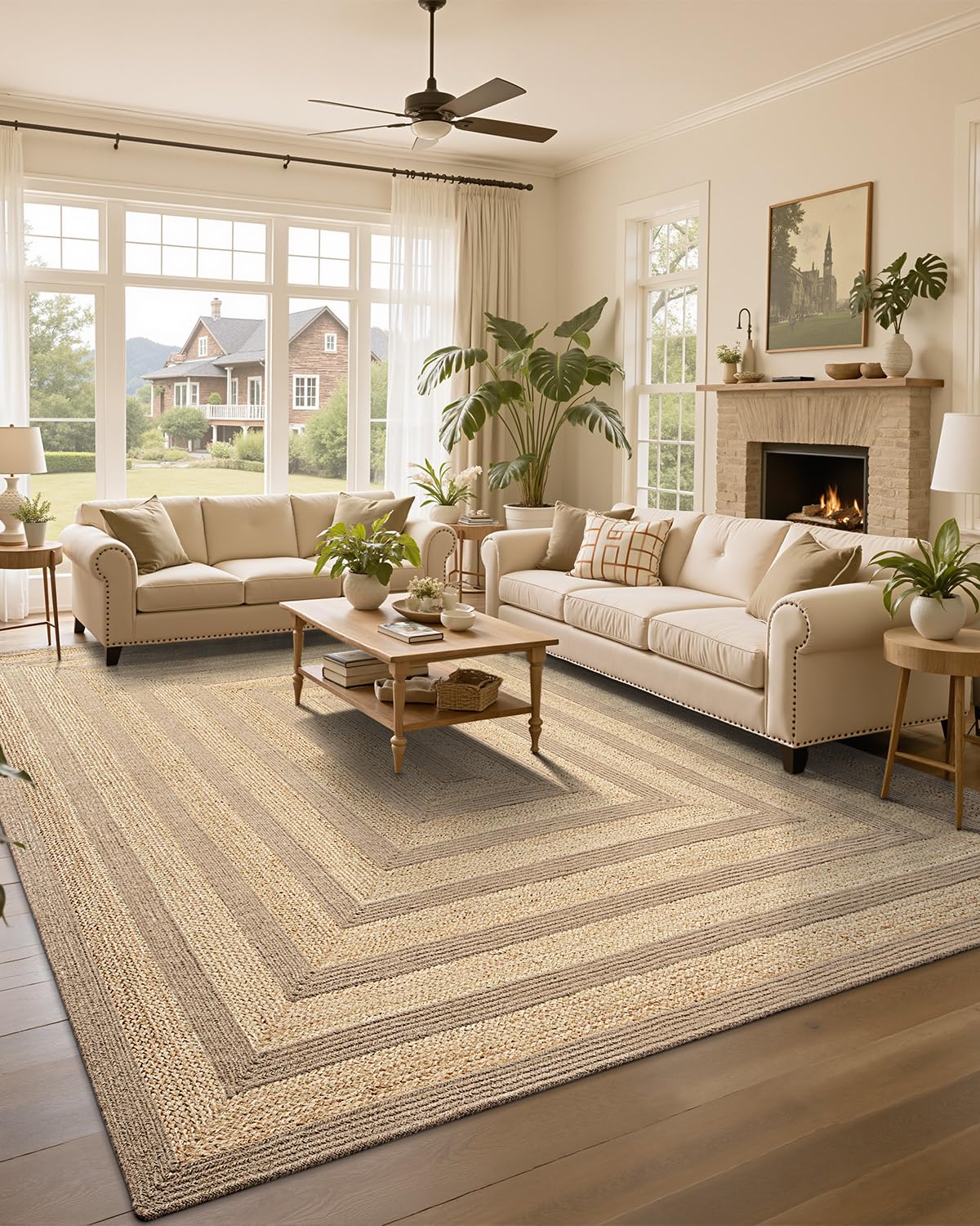 LUMI 8x10 Jute Area Rug for Living Room, Natural Braided Woven Rugs Non Slip, Neutral Carpets No Shedding, Durable for High Traffic, Dining Room, Indoor, Outdoor, Patio