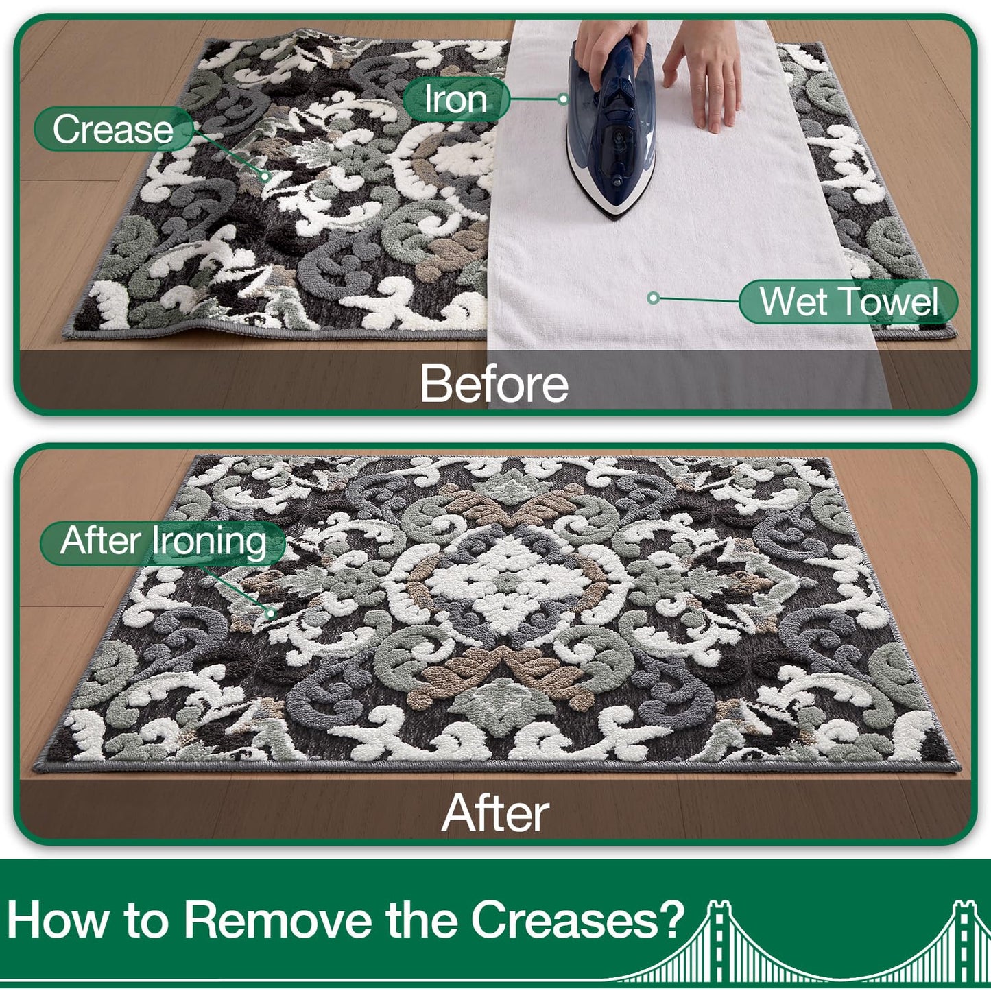 LUMI Indoor Door Mat for Entrance 17x30, Luxury Front Doormat with Non-Slip Latex Rubber Backing, Soft Washable Dirt Trapper, Flower Bliss (Folded Package)