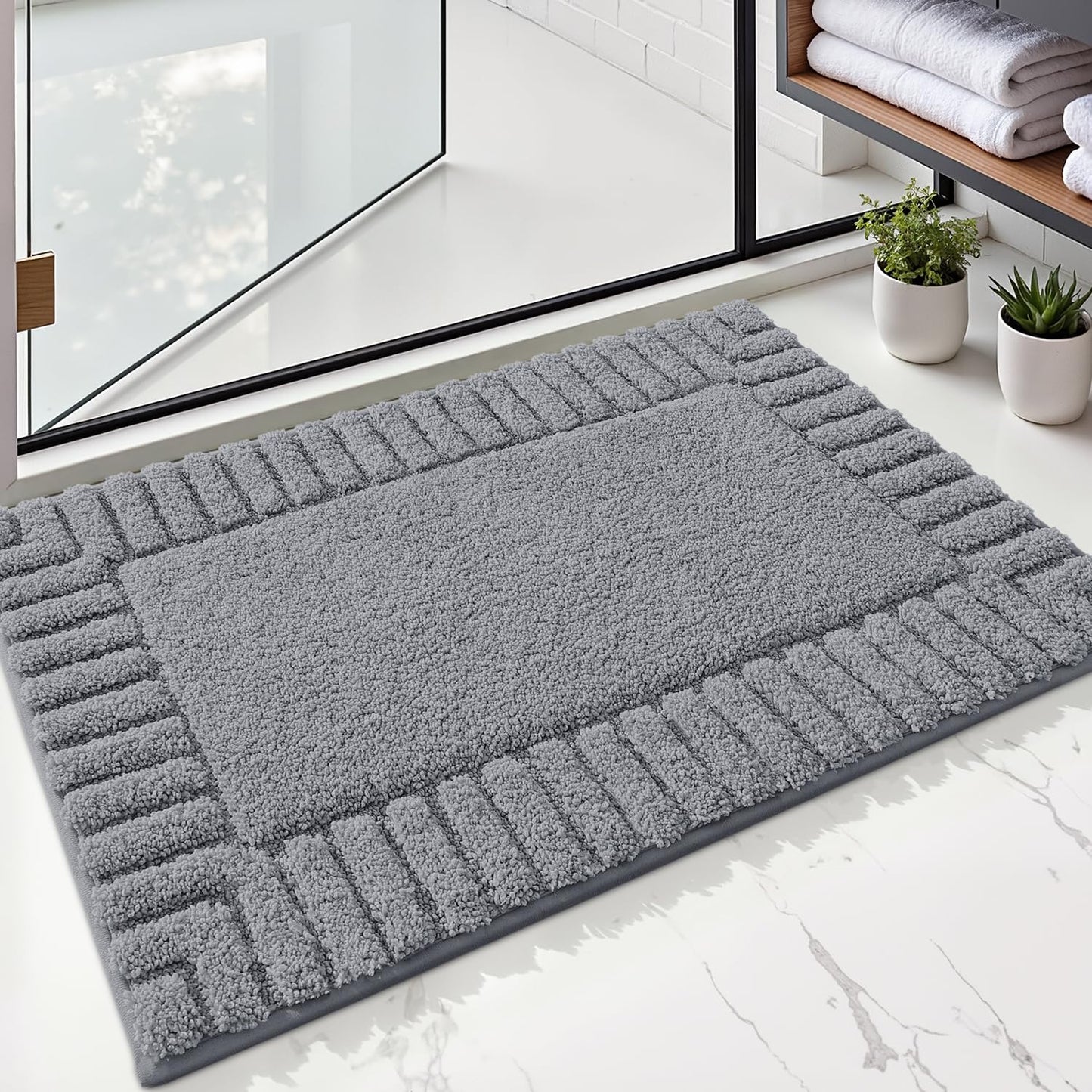 LUMI Bathroom Rugs Non Slip with Rubber Backing, Extra Soft Plush Microfiber Bath Rug Absorbent, Machine Washable Bath Mat Quick Dry for Tub, Shower, Ivory White, 16"x24"