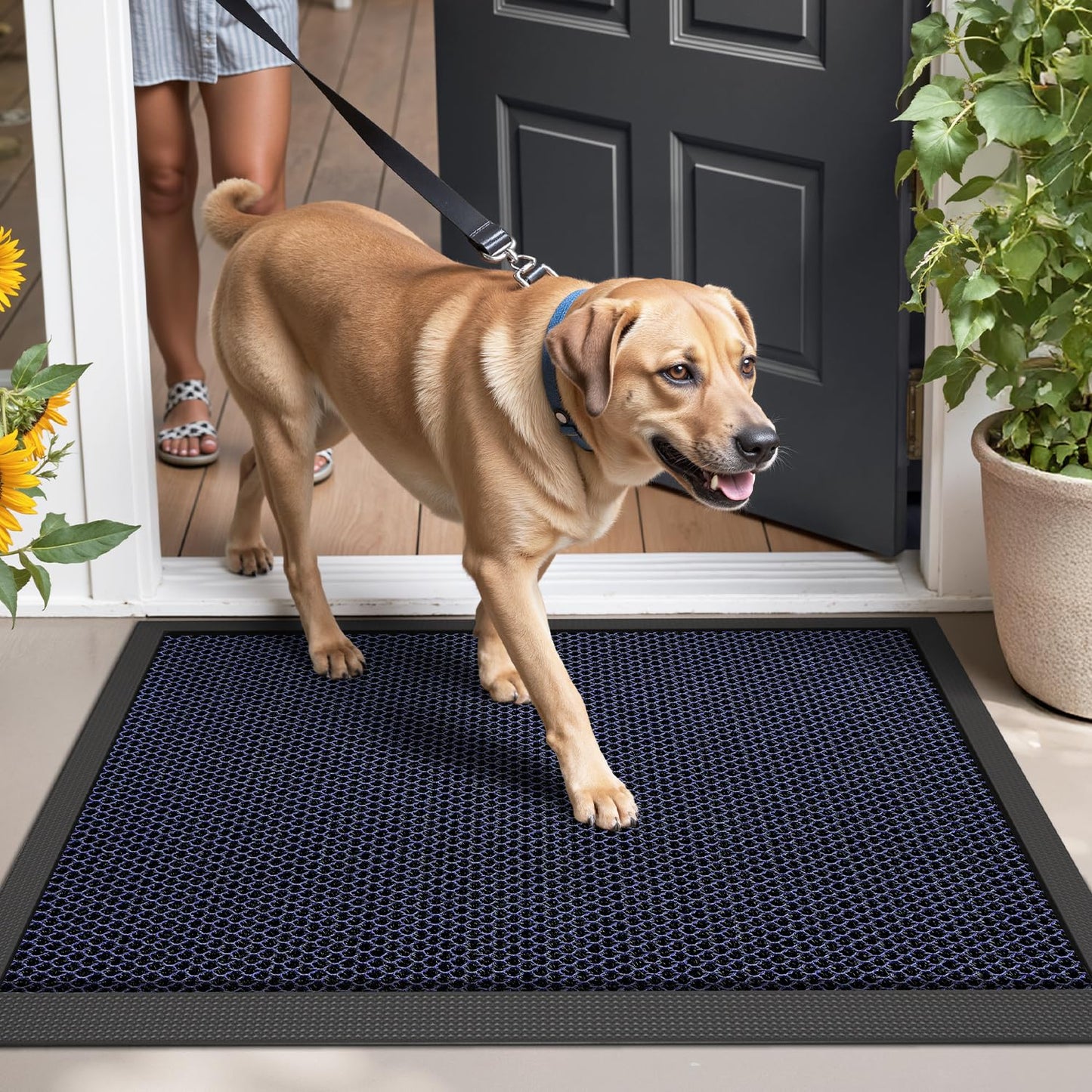 LUMI Front Door Mat for Outside Entrance 17''x30'', Heavy-Duty Dirt-Trapping Doormat with Durable Non-Slip Rubber Backing, Stain & Fade-Resistant Entry Mats, Black
