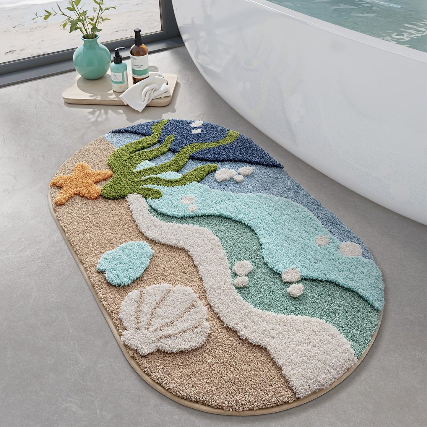 Bathroom Rugs, Non Slip Bath Mat Ultra Soft Washable Absorbent Quick Dry, Ocean Theme Collection