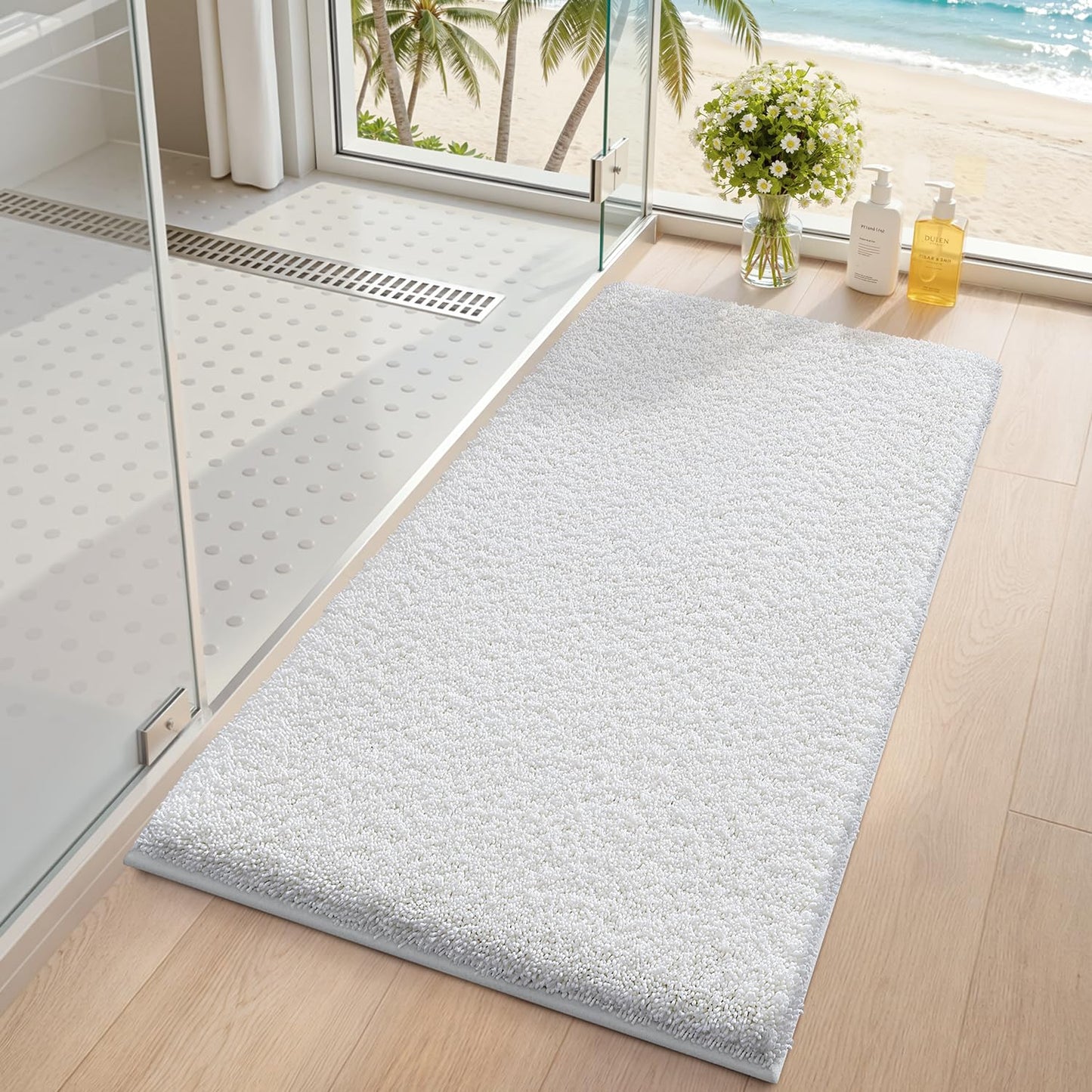 LUMI Beige Bathroom Rugs with Rubber Backing, 16x24 Absorbent Extra Thick Soft Plush Microfiber Bath Mat, Machine Washable Carpet for Bathroom Shower, Tub, Sink, Hotel