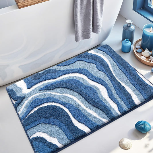 LUMI Wave Bathroom Rug, Non Slip Rubber Backing, Absorbent Microfiber, Machine Washable, Quick Dry for Bathtub/Shower